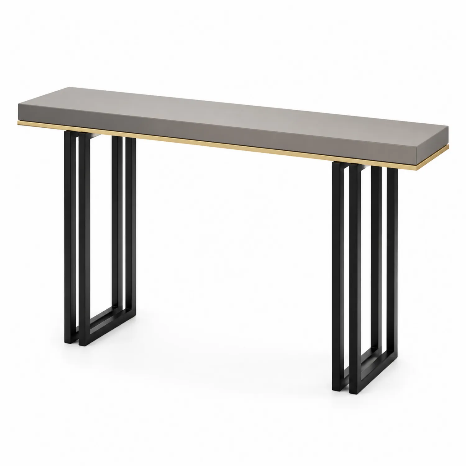Consolle Rettangolare in MDF Grigio con Gambe in Metallo Nero e Dettagli Oro-Brixtrivarix