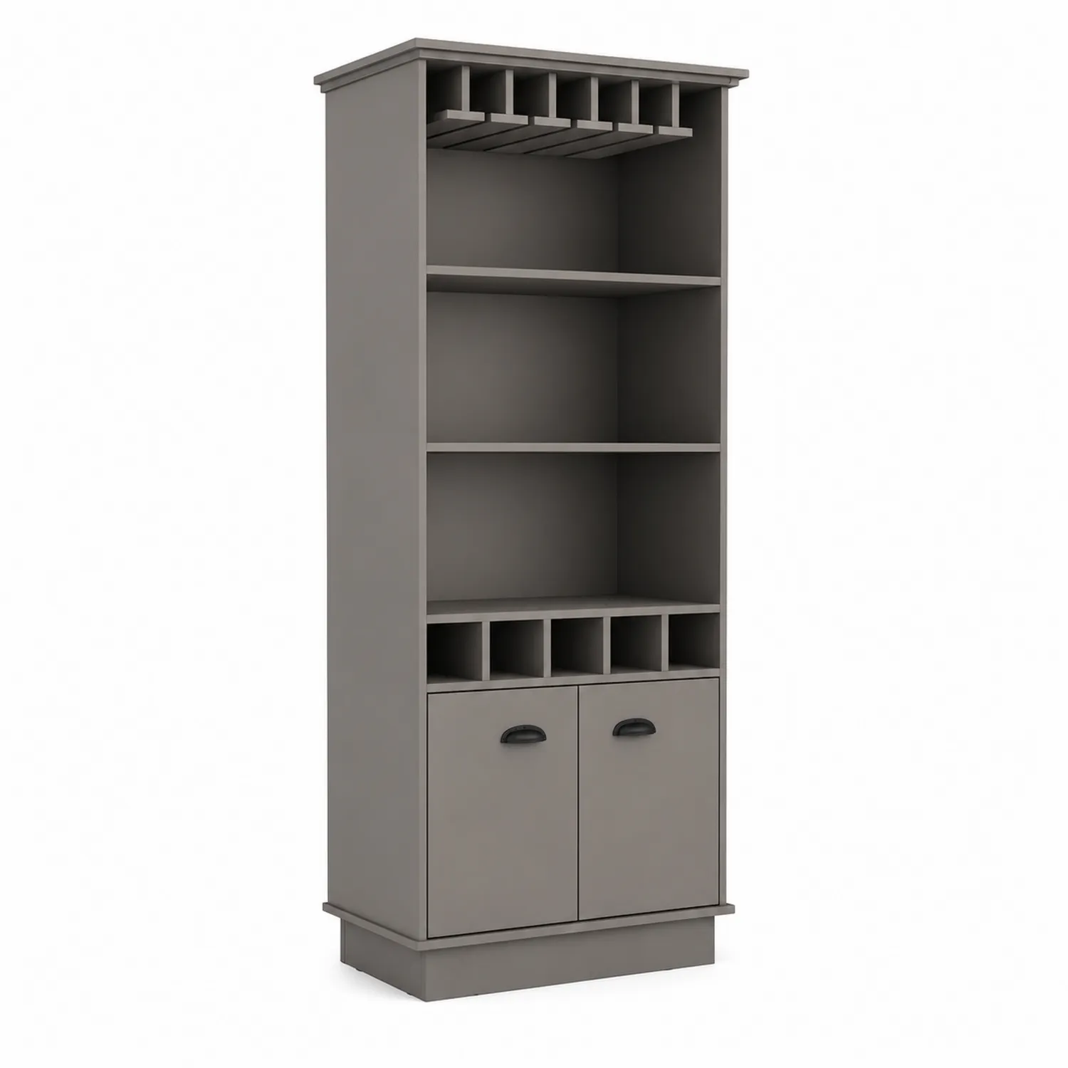 Credenza Bar Alta in Legno Composito Grigio con Ripiani e Portabicchieri-Brixtrivarix