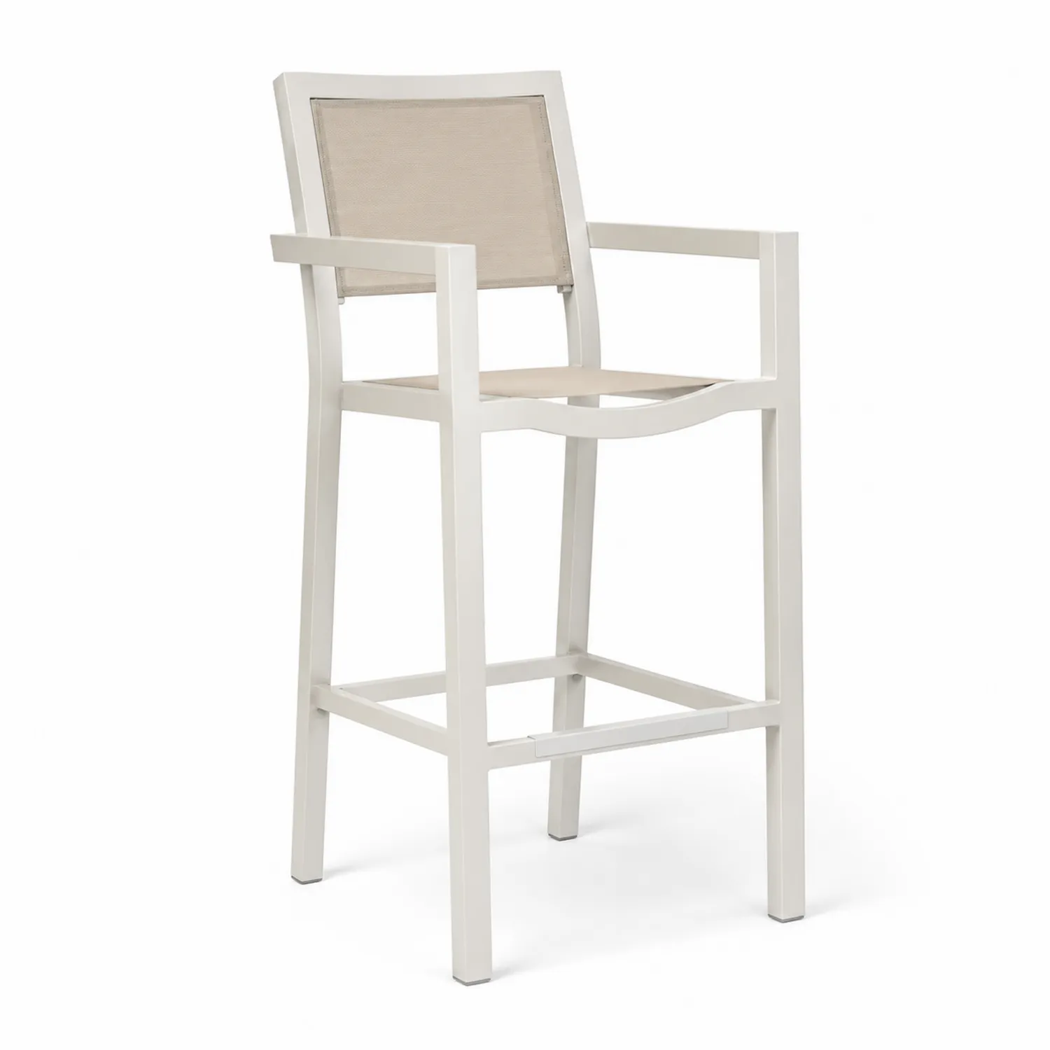 Sgabello Alto in Alluminio Bianco e Tessuto Beige-Brixtrivarix