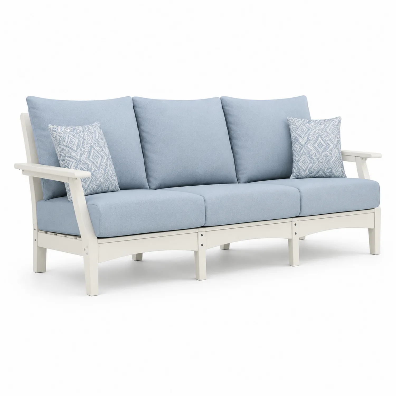 Divano da Giardino 3 Posti in Metallo e Tessuto Blu e Bianco-Brixtrivarix