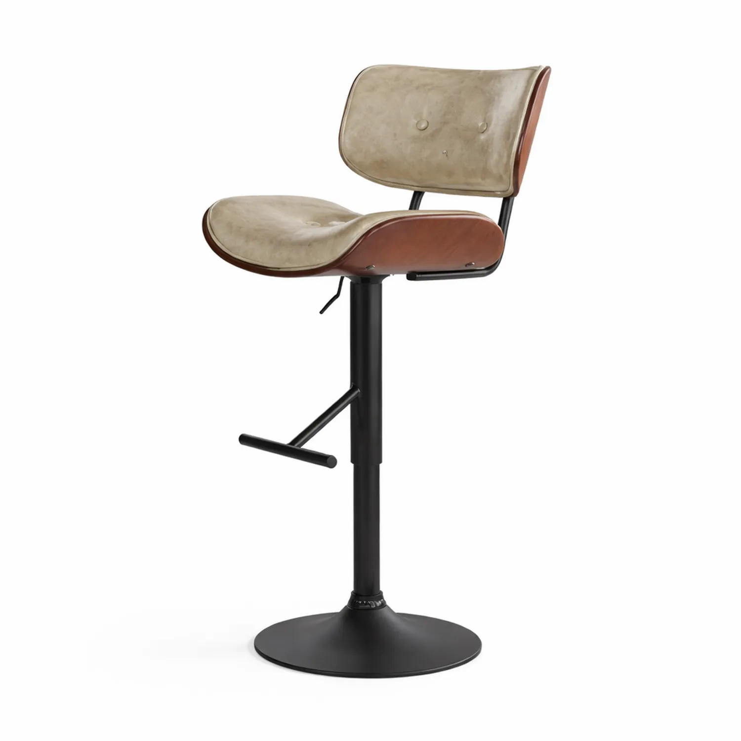 Sgabello in Pelle Sintetica Beige e Marrone con Struttura in Metallo Nero-Brixtrivarix