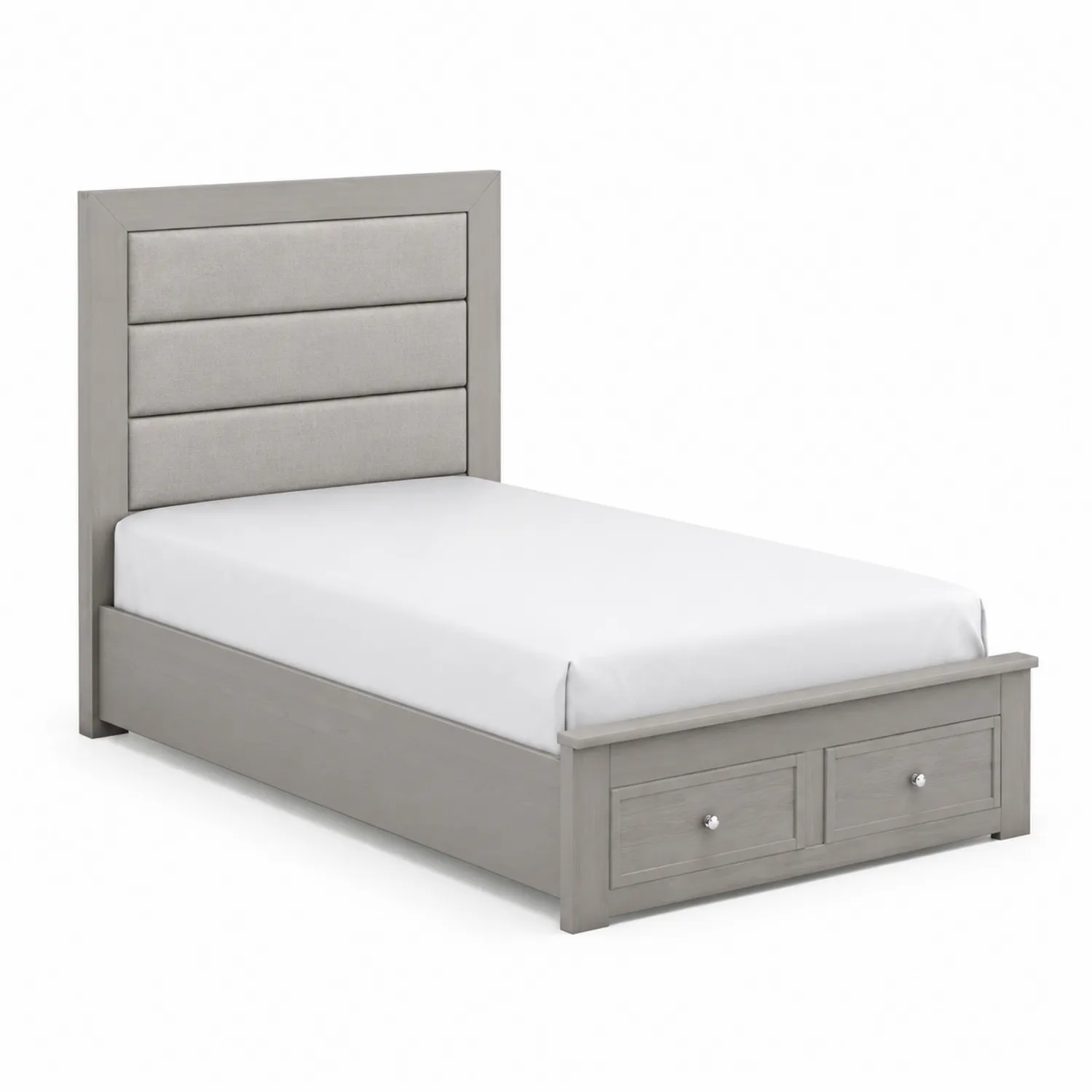 Letto singolo in legno con testiera imbottita e cassetti-Brixtrivarix