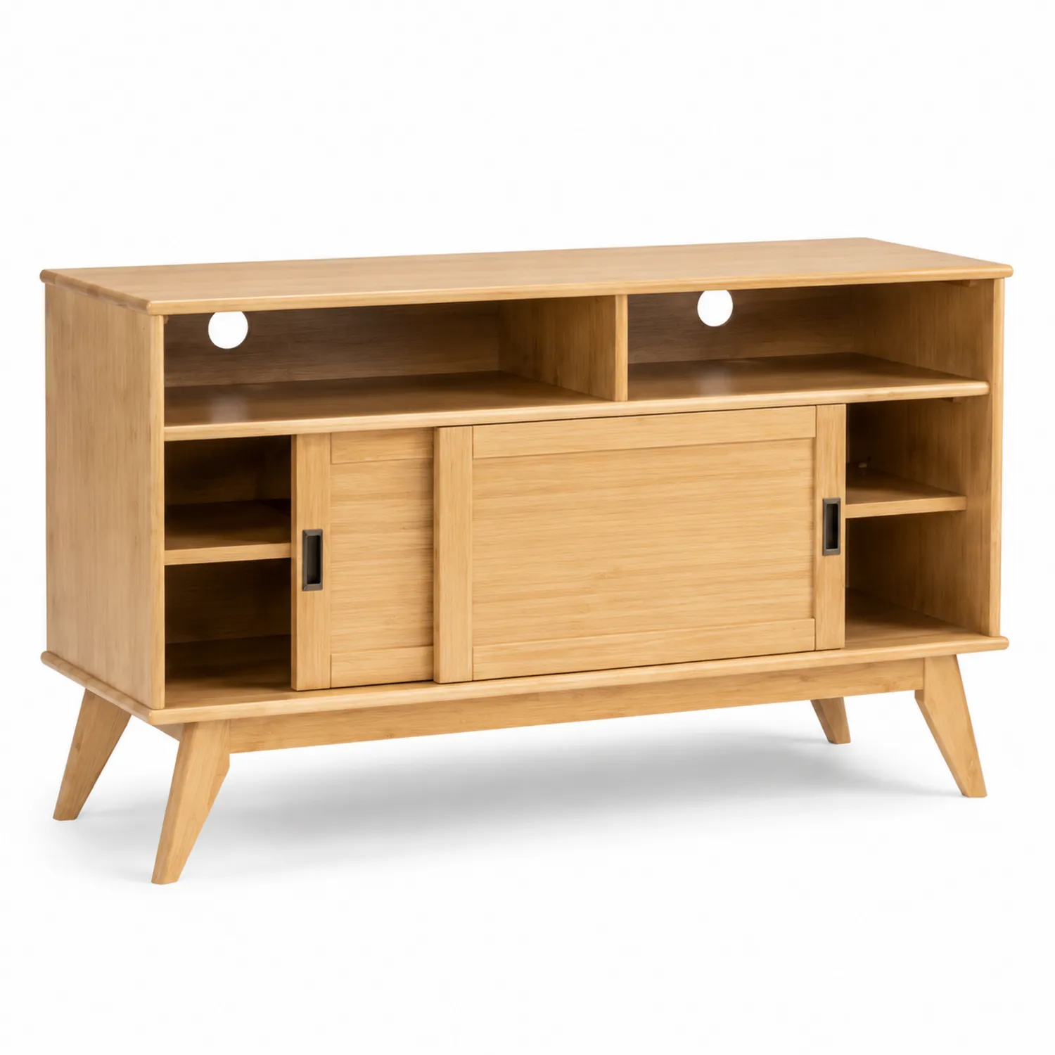 Mobile TV in Legno di Bambù con Ante Scorrevoli, 80 cm x 120 cm x 40 cm-Brixtrivarix