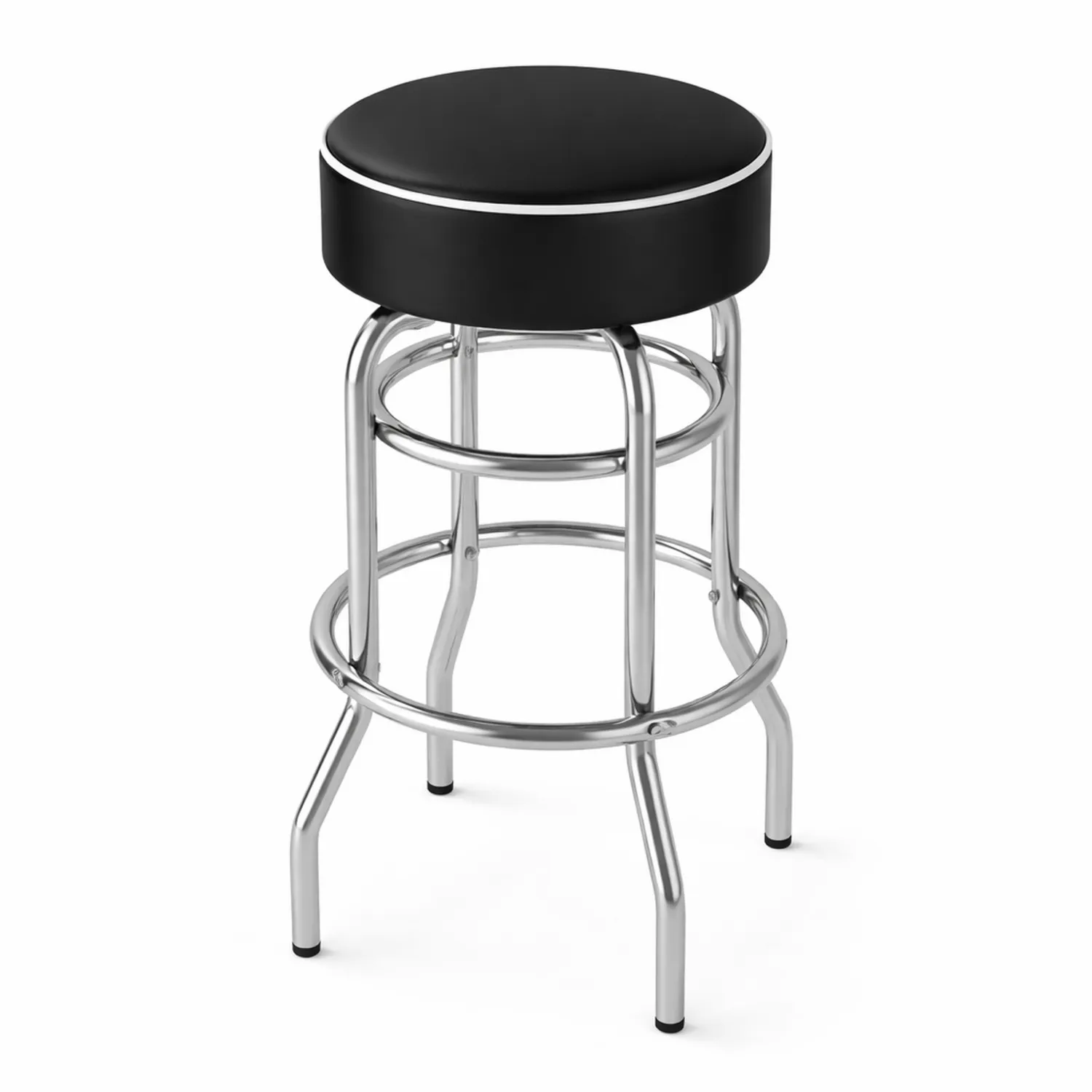 Sgabello da Bar in Metallo Cromato e Similpelle Nera, Altezza 75 cm-Brixtrivarix