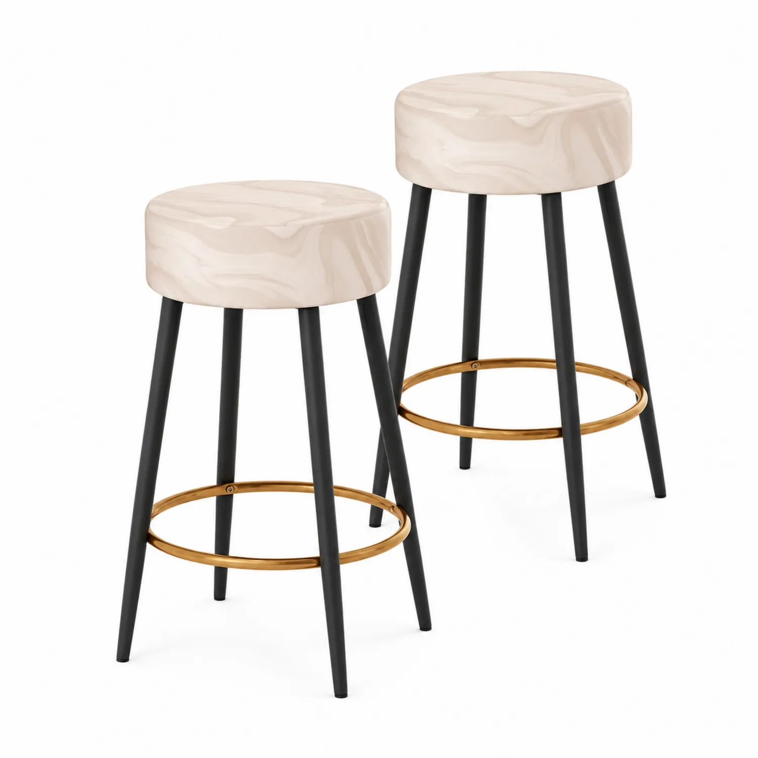 Coppia di Sgabelli in Finta Pelle Beige con Gambe in Metallo-Brixtrivarix