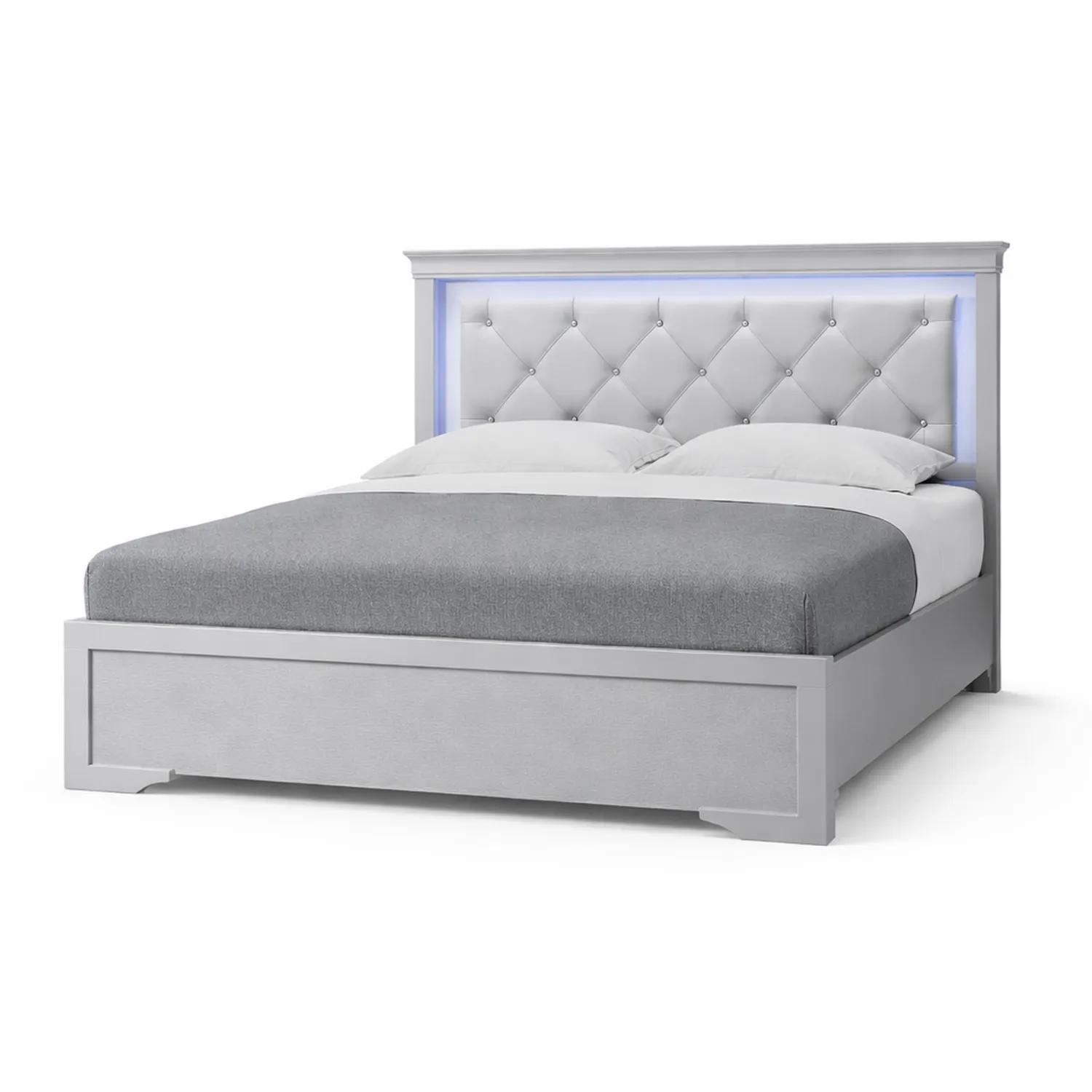 Letto matrimoniale in legno con testiera in tessuto e luce LED 200x160 cm-Brixtrivarix