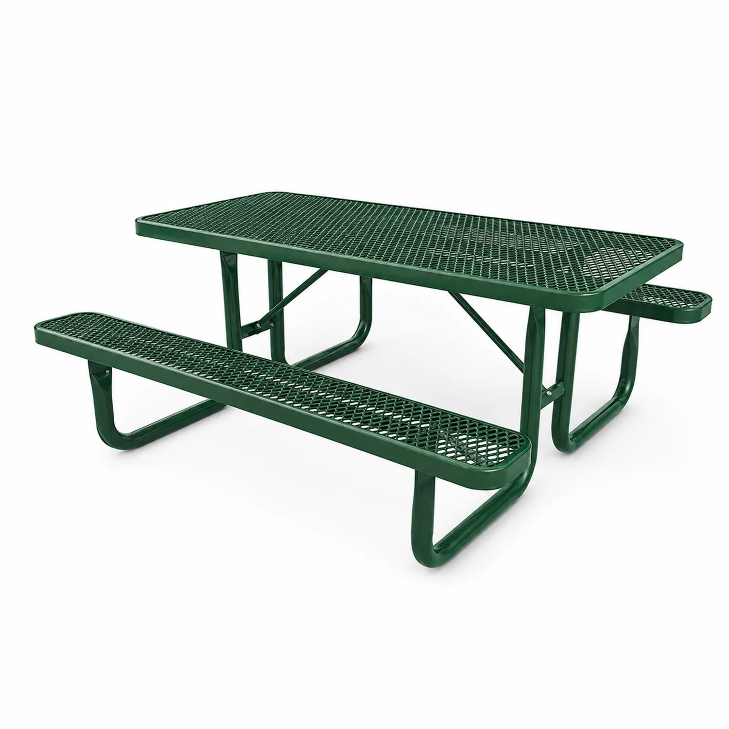 Tavolo da picnic in metallo verde con panchine integrate-Brixtrivarix