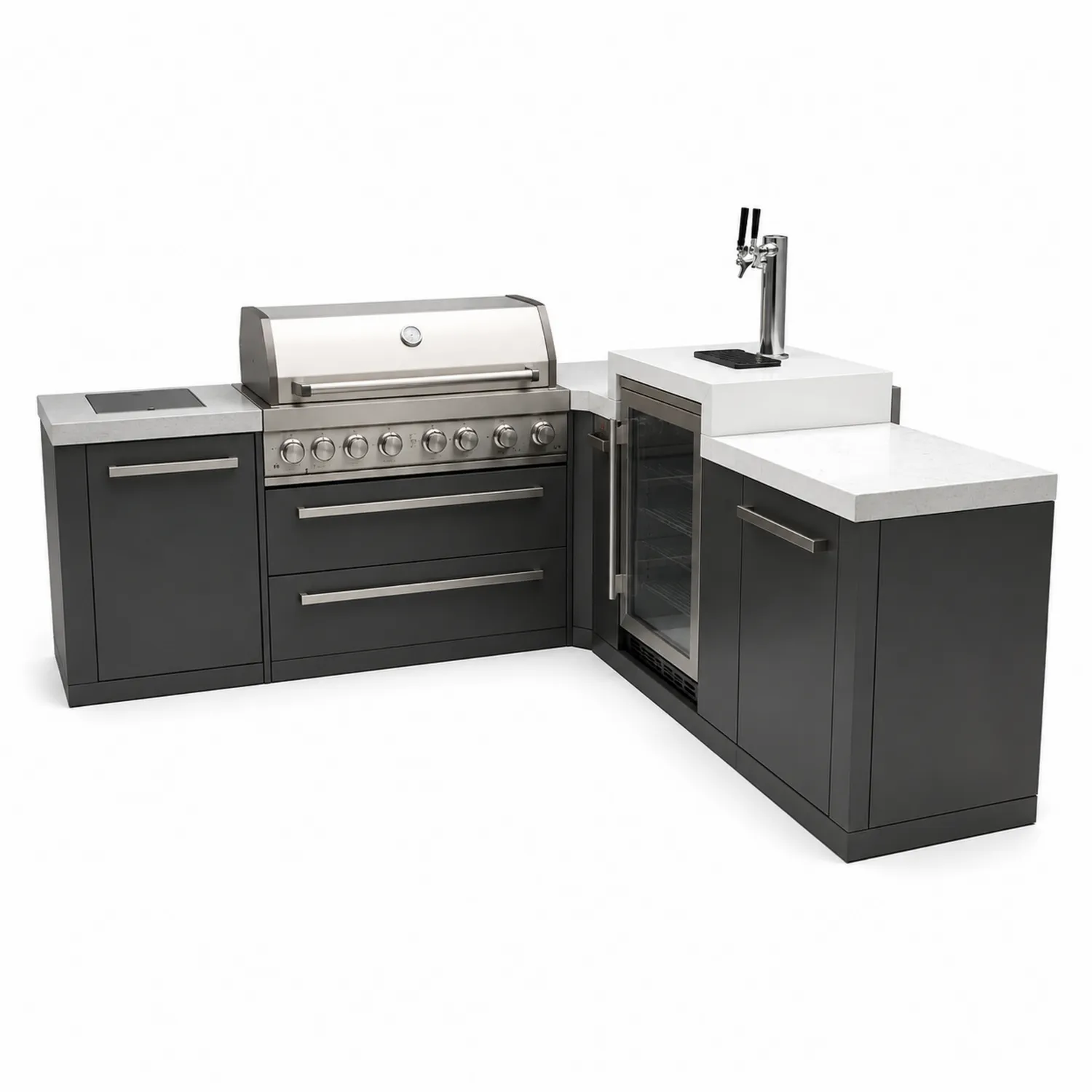 Cucina da esterno in acciaio con barbecue e frigorifero-Brixtrivarix