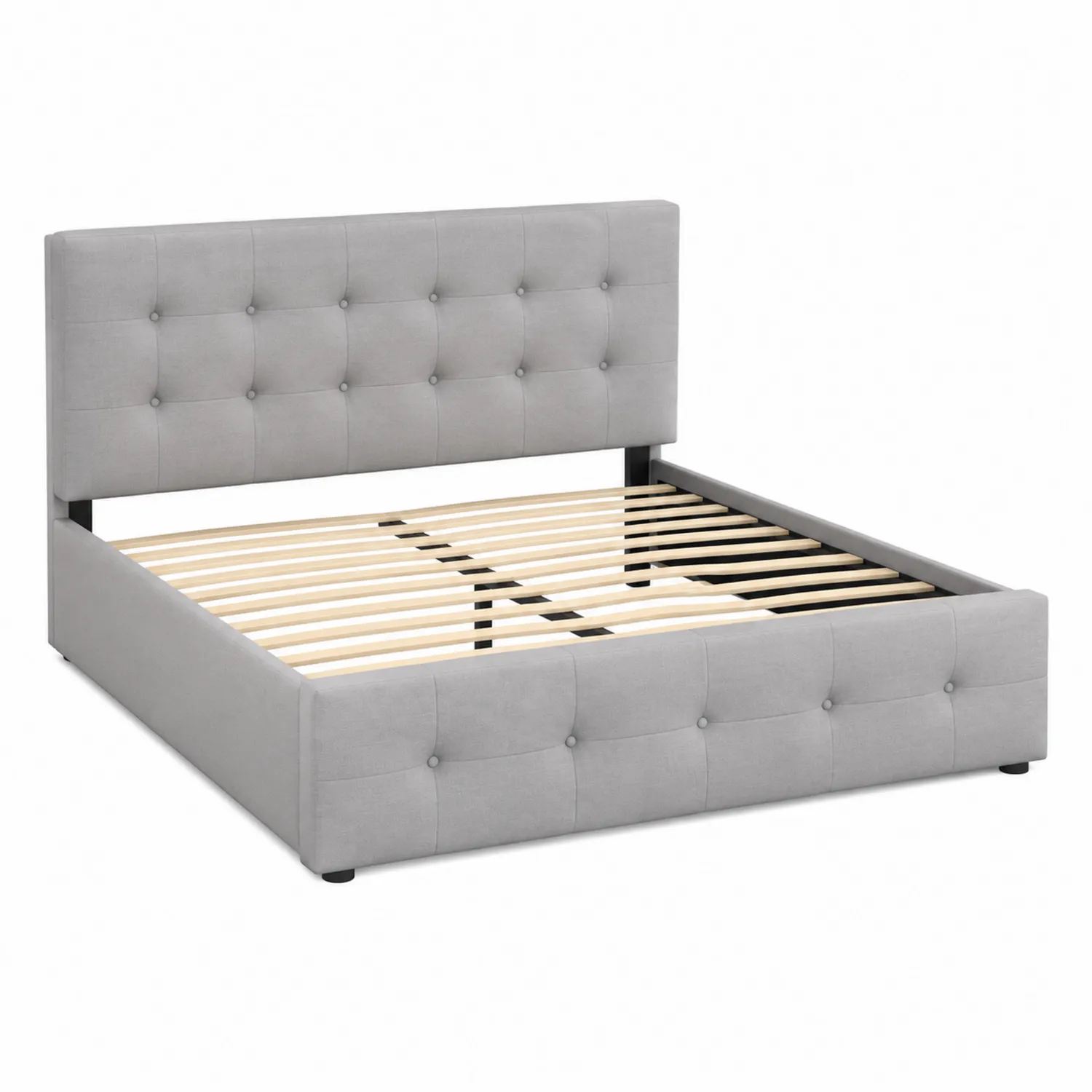 Letto imbottito in tessuto grigio 160x200 cm con doghe in legno-Brixtrivarix