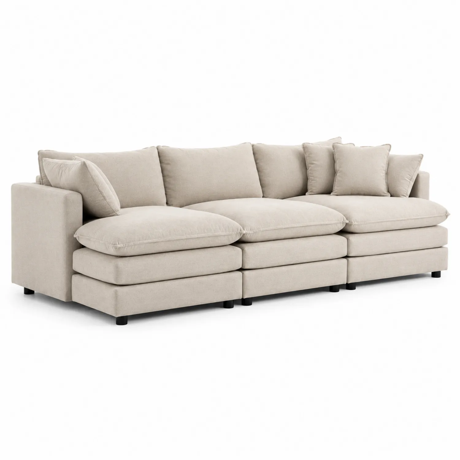 Divano componibile in tessuto di poliestere beige con cuscini rimovibili-Brixtrivarix