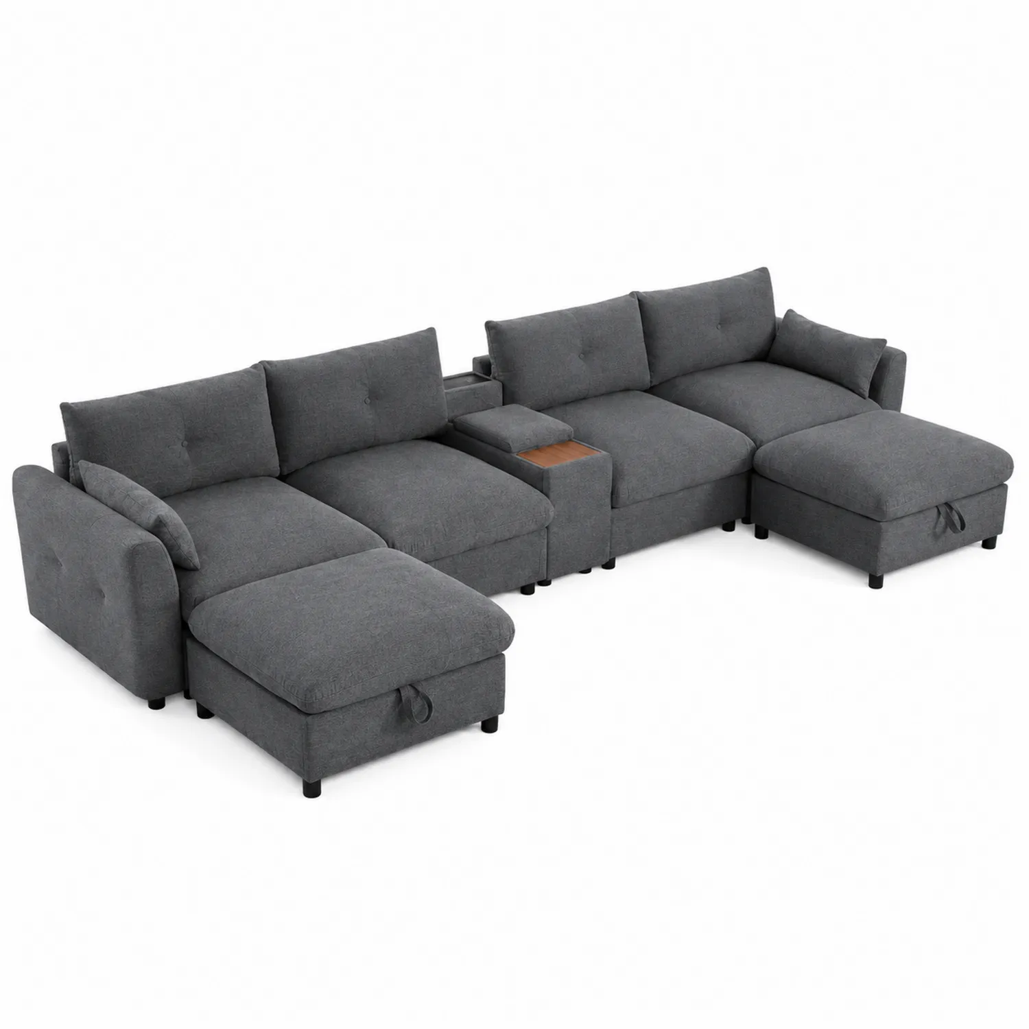 Divano angolare in tessuto poliestere grigio scuro con elementi modulari-Brixtrivarix