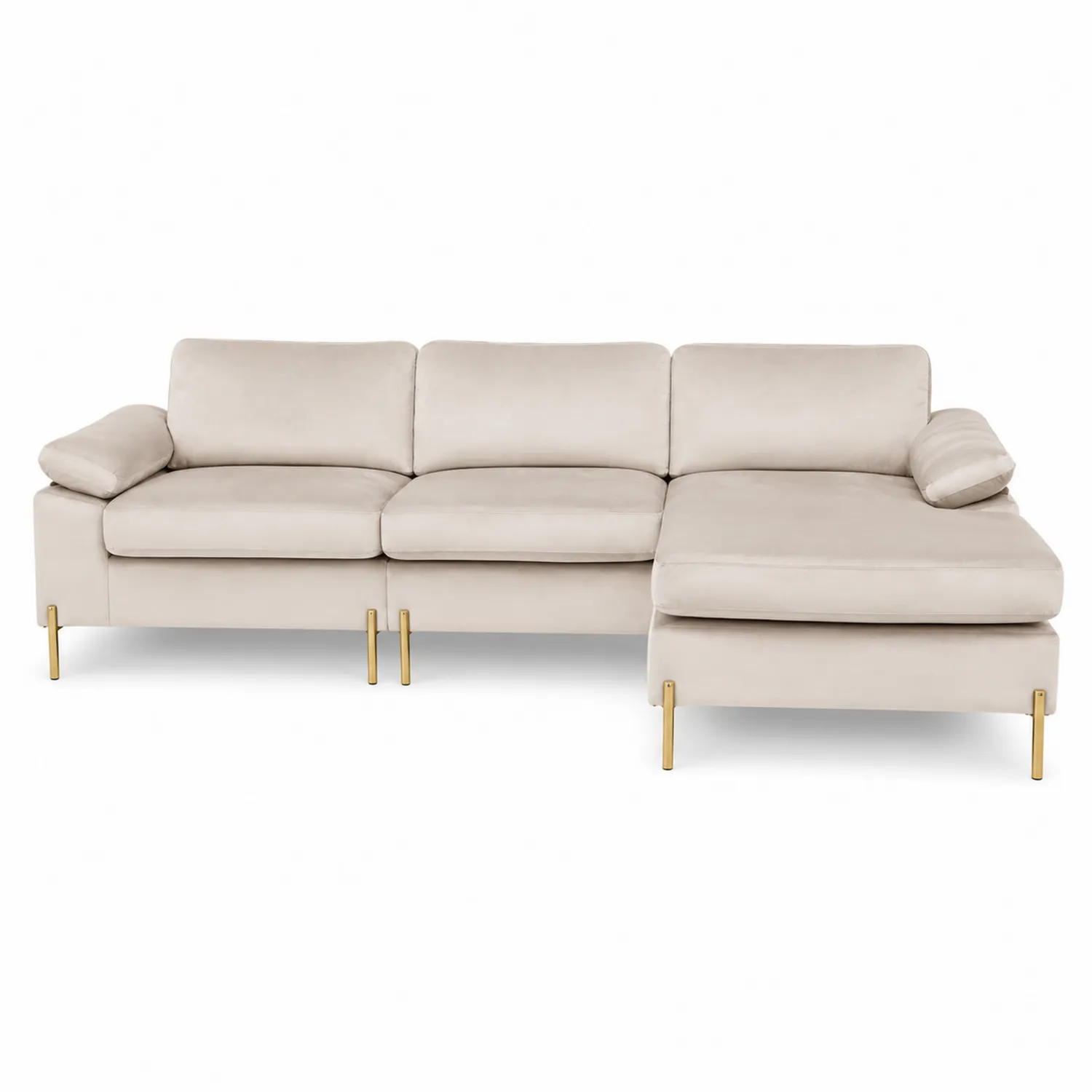 Divano angolare in tessuto beige con gambe in metallo-Brixtrivarix