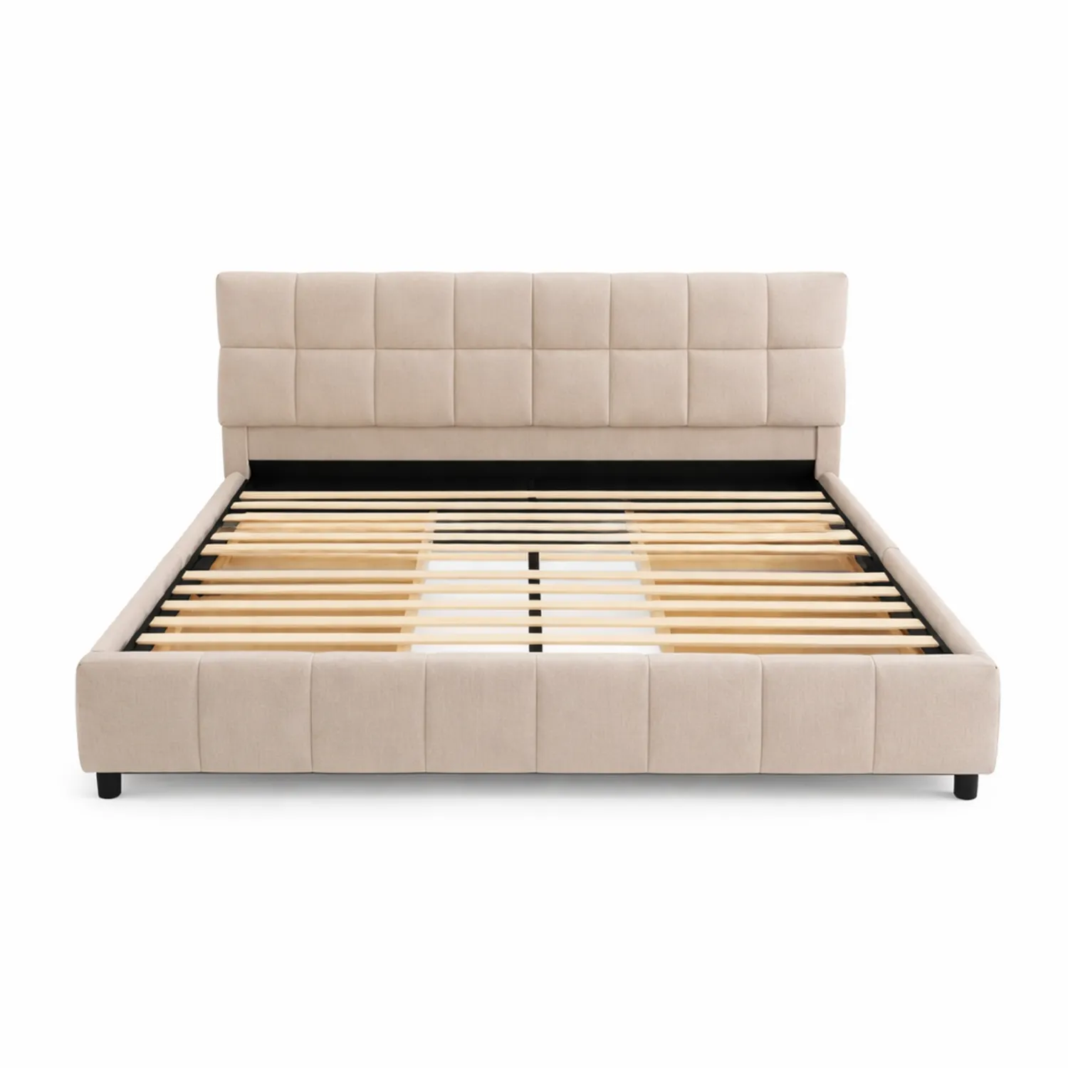 Letto matrimoniale in tessuto beige con doghe in pioppo 200x160 cm-Brixtrivarix