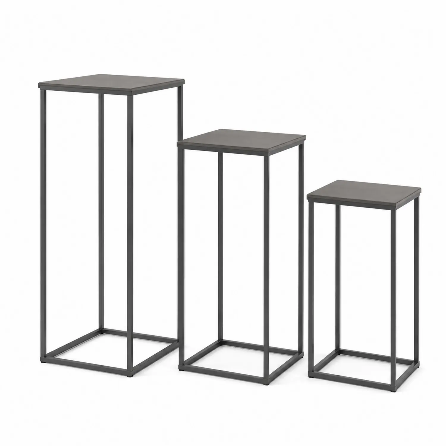 Set di Tavolini Porta Piante in MDF e Metallo Nero-Brixtrivarix