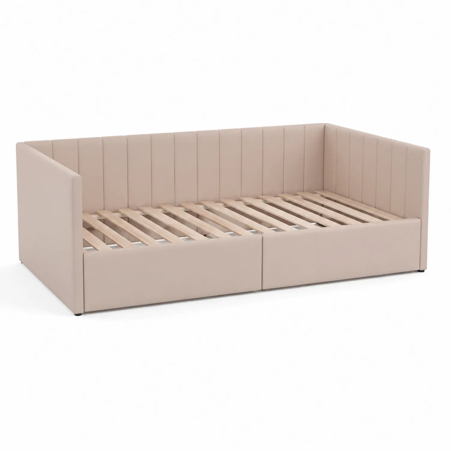 Divano letto in legno beige rivestito in tessuto 200x90 cm-Nordivilla