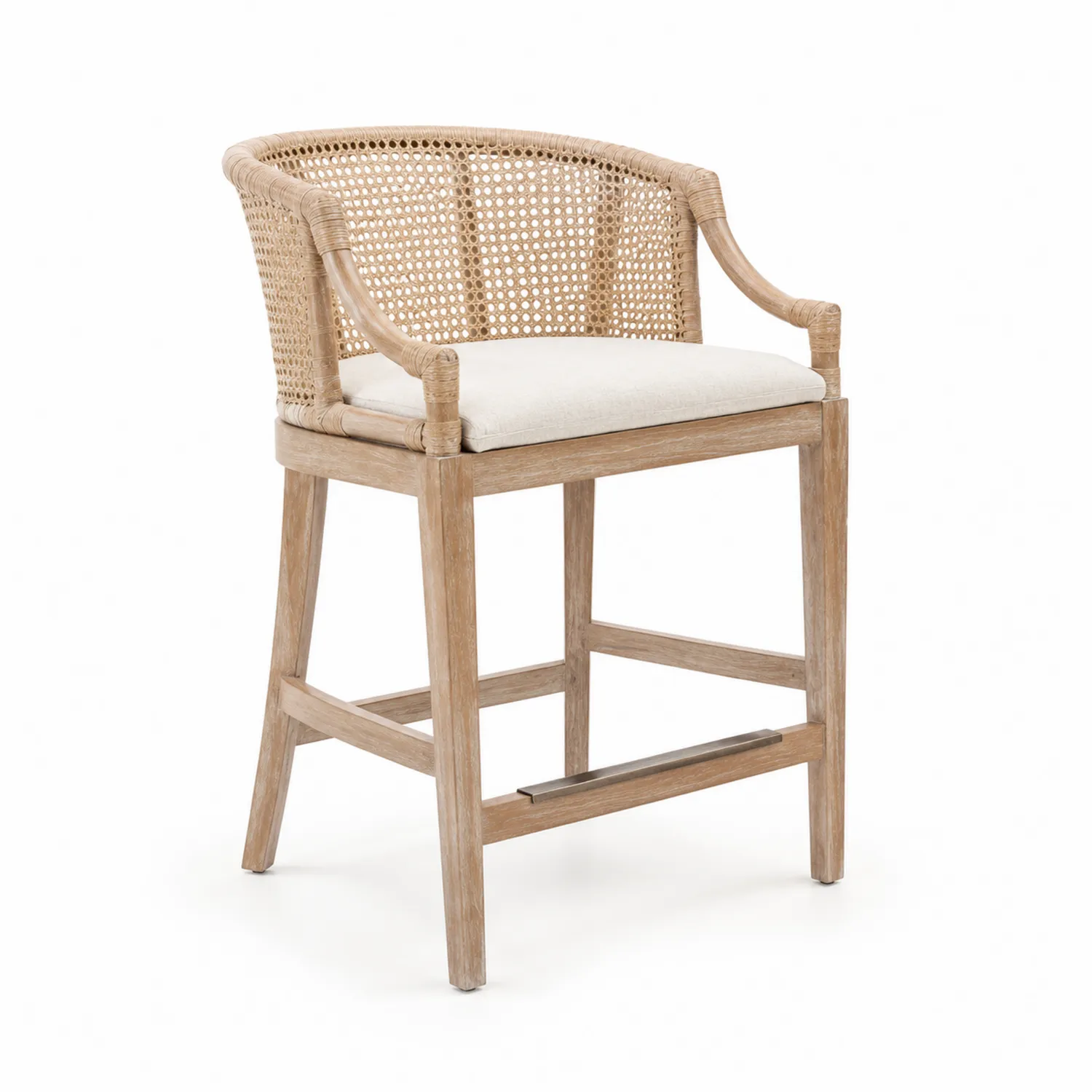 Sgabello in legno e rattan con seduta imbottita-Nordivilla