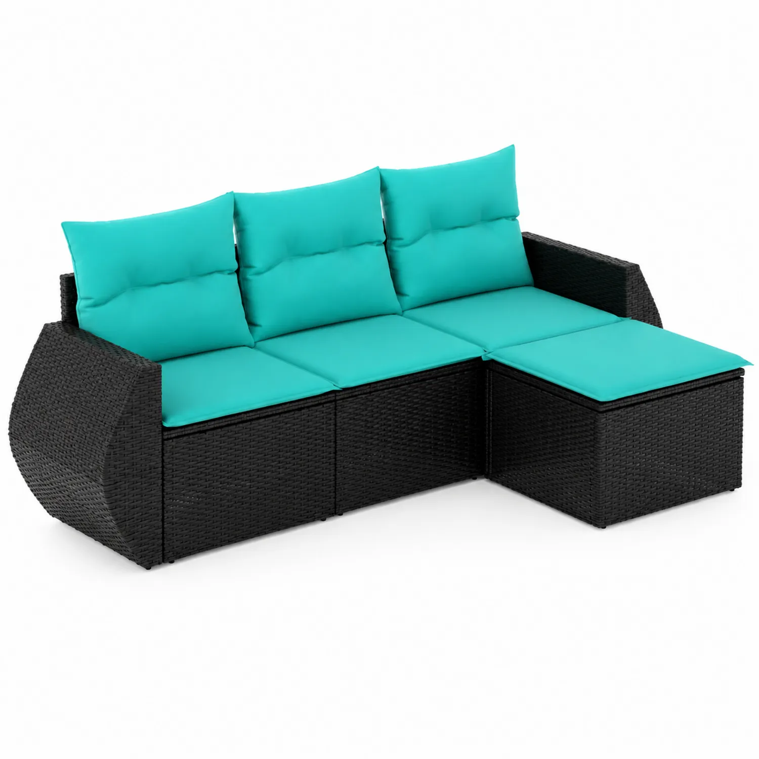 Divano modulare da giardino in rattan sintetico nero con cuscini turchesi-Nordivilla