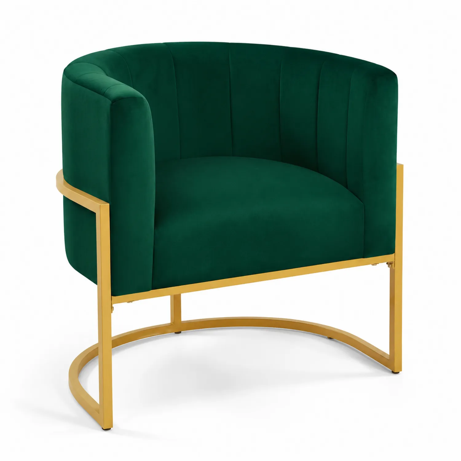 Poltrona in velluto verde con struttura in metallo dorato-Nordivilla