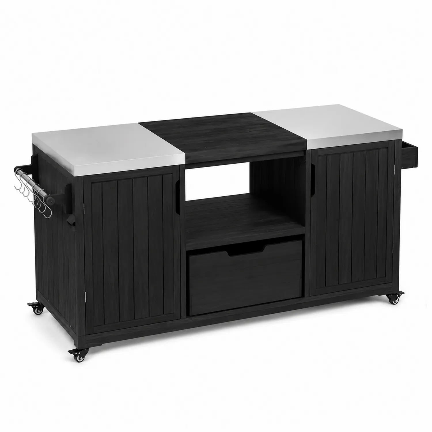 Carrello cucina da esterno in legno e acciaio inox con ruote-Nordivilla