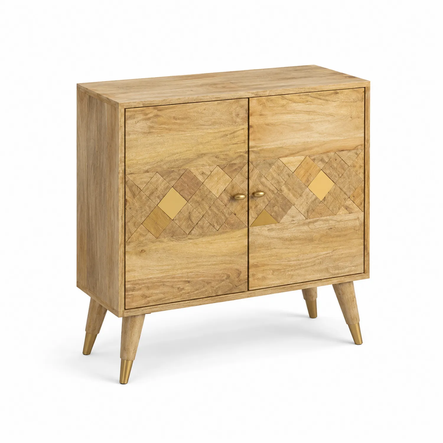 Credenza in legno di mango con intarsi dorati a due ante-Nordivilla