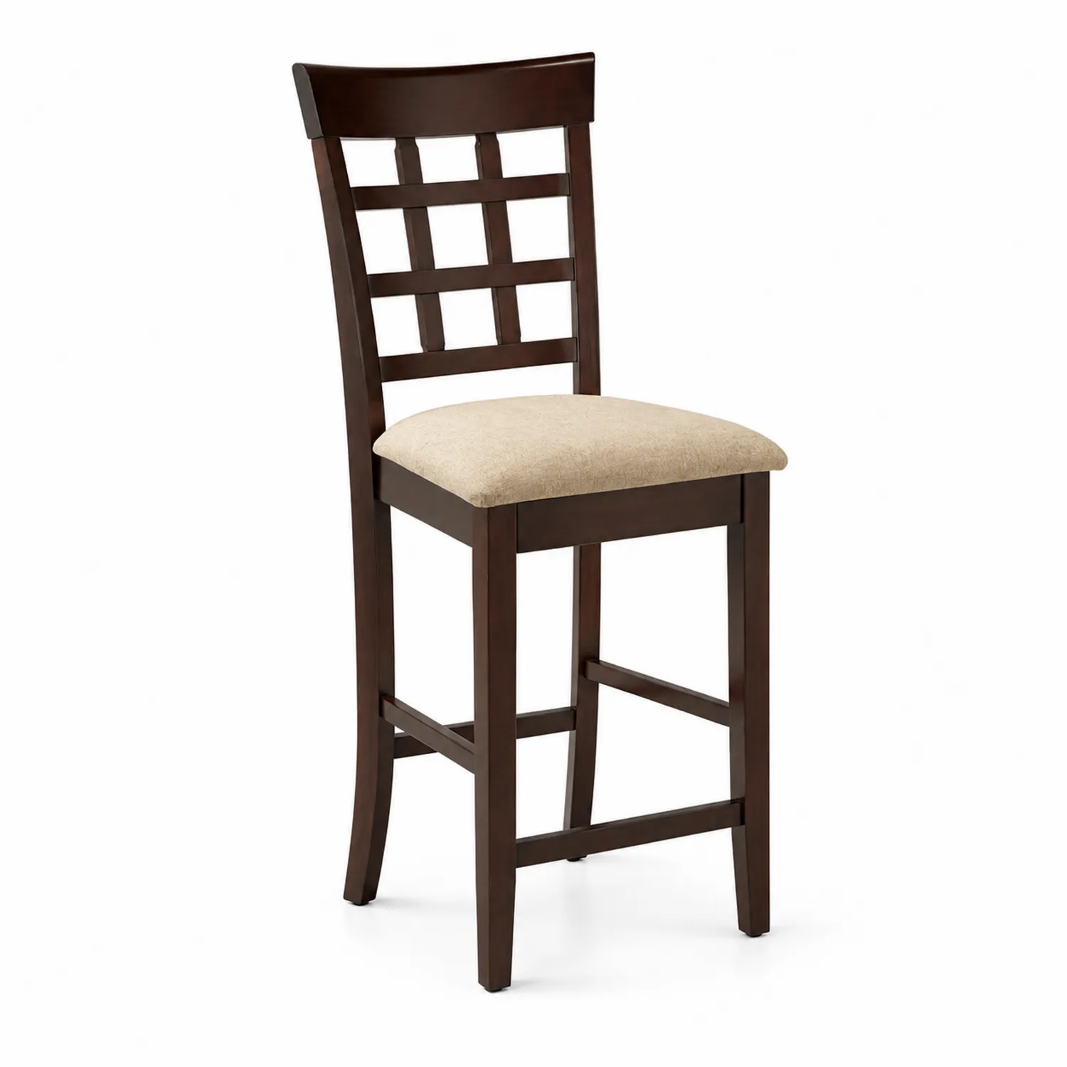 Sgabello da Bar in Legno Marrone Scuro con Seduta Beige-Nordivilla