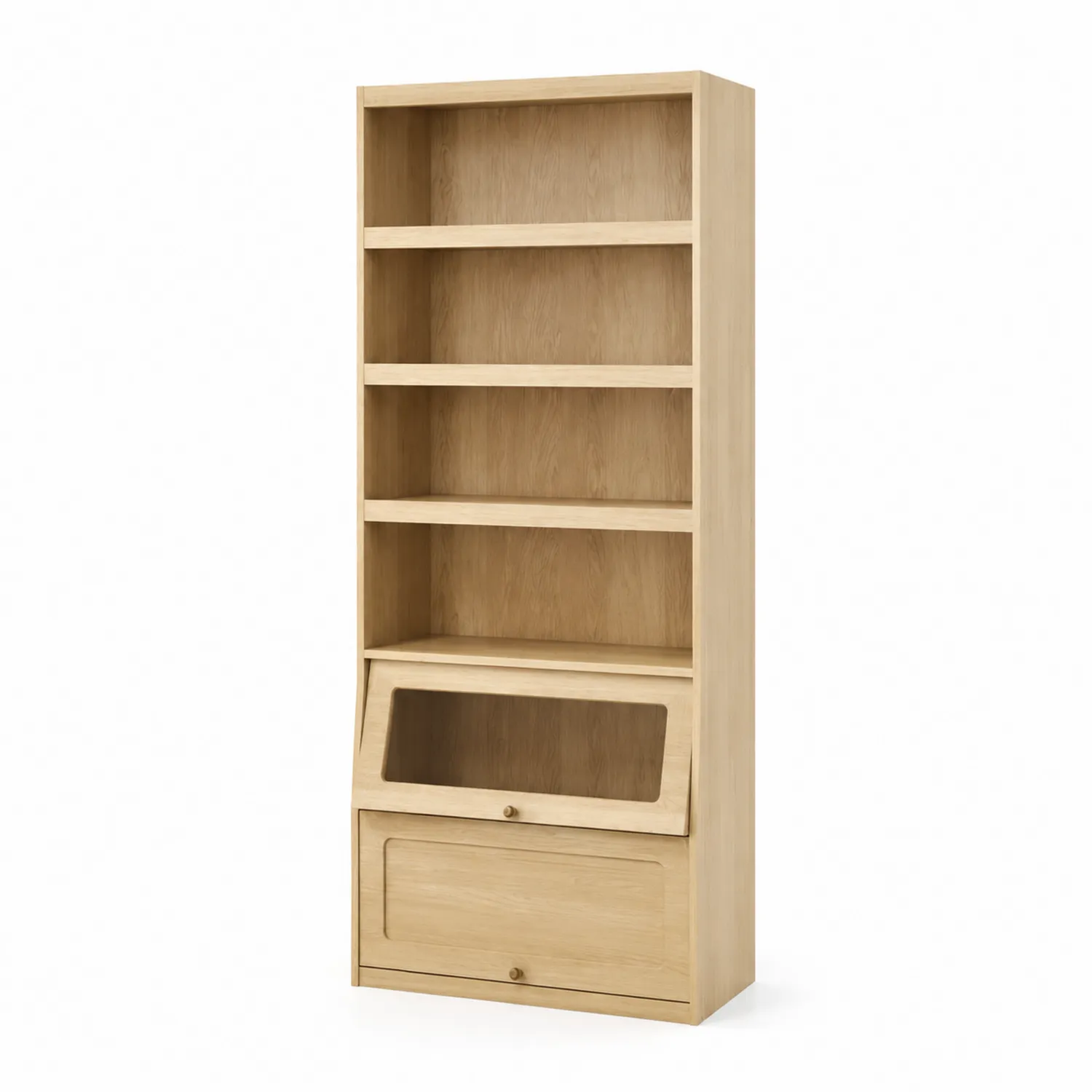 Libreria in Legno Massello a 5 Ripiani con Anta in Vetro Temperato-Nordivilla