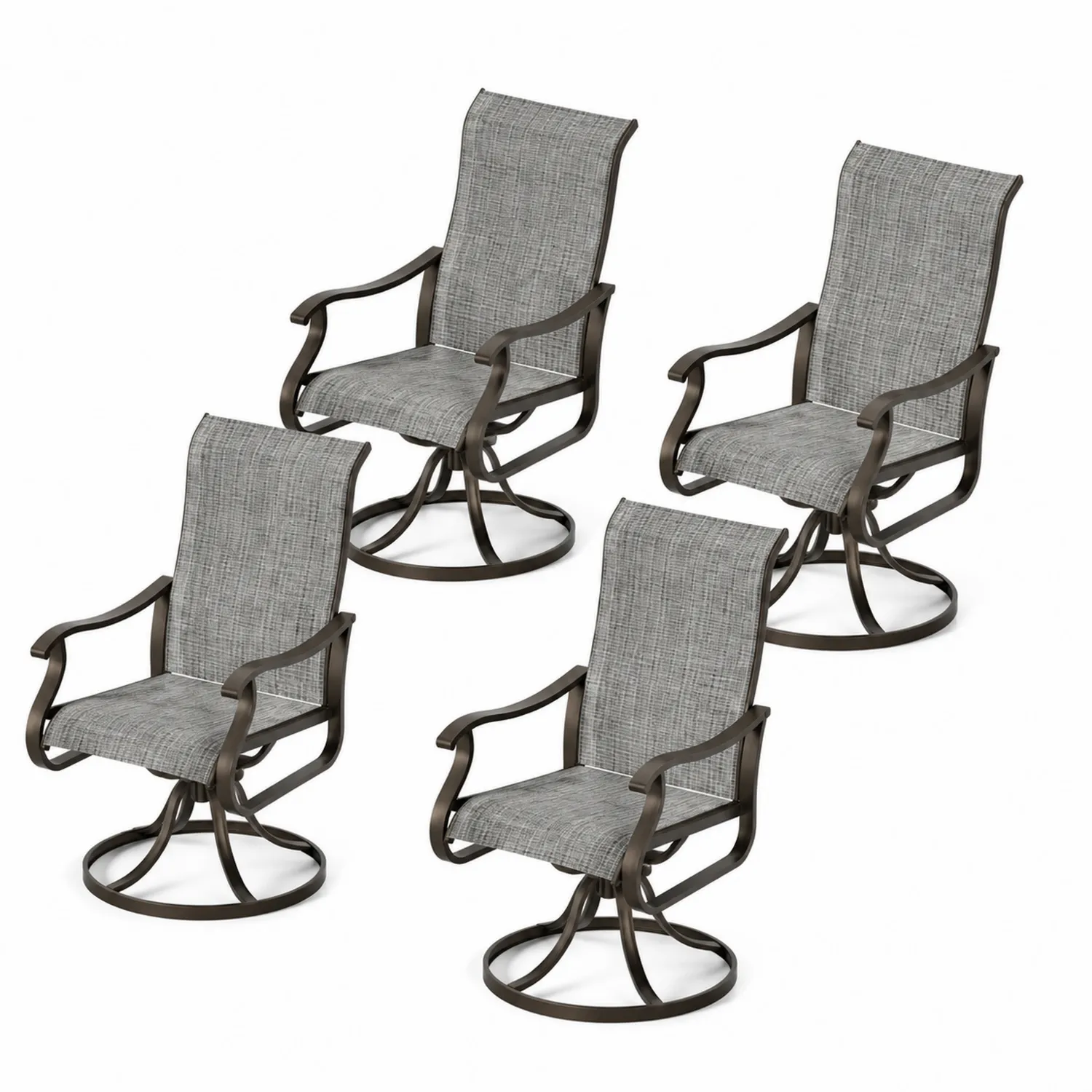 Set di 4 sedie girevoli in metallo e tessuto grigio-Nordivilla