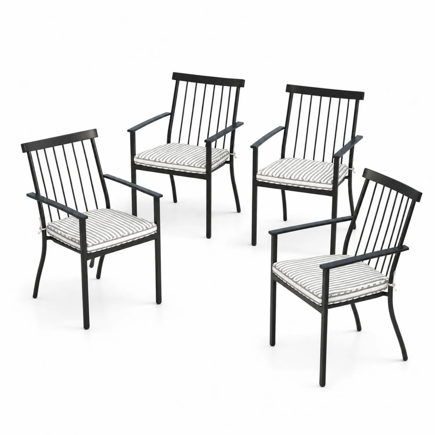 Set di 4 Sedie da Giardino in Metallo con Cuscini a Strisce-Nordivilla