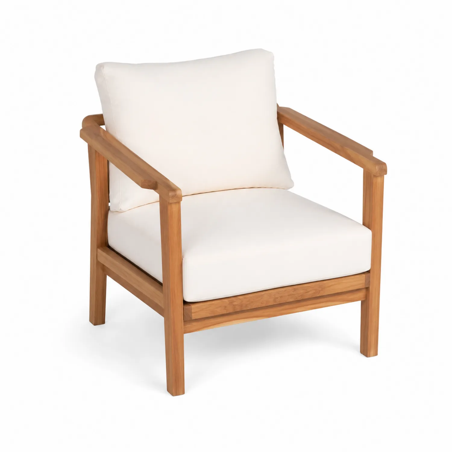 Poltrona da Esterno in Legno di Teak e Cuscino in Poliestere Bianco-Nordivilla