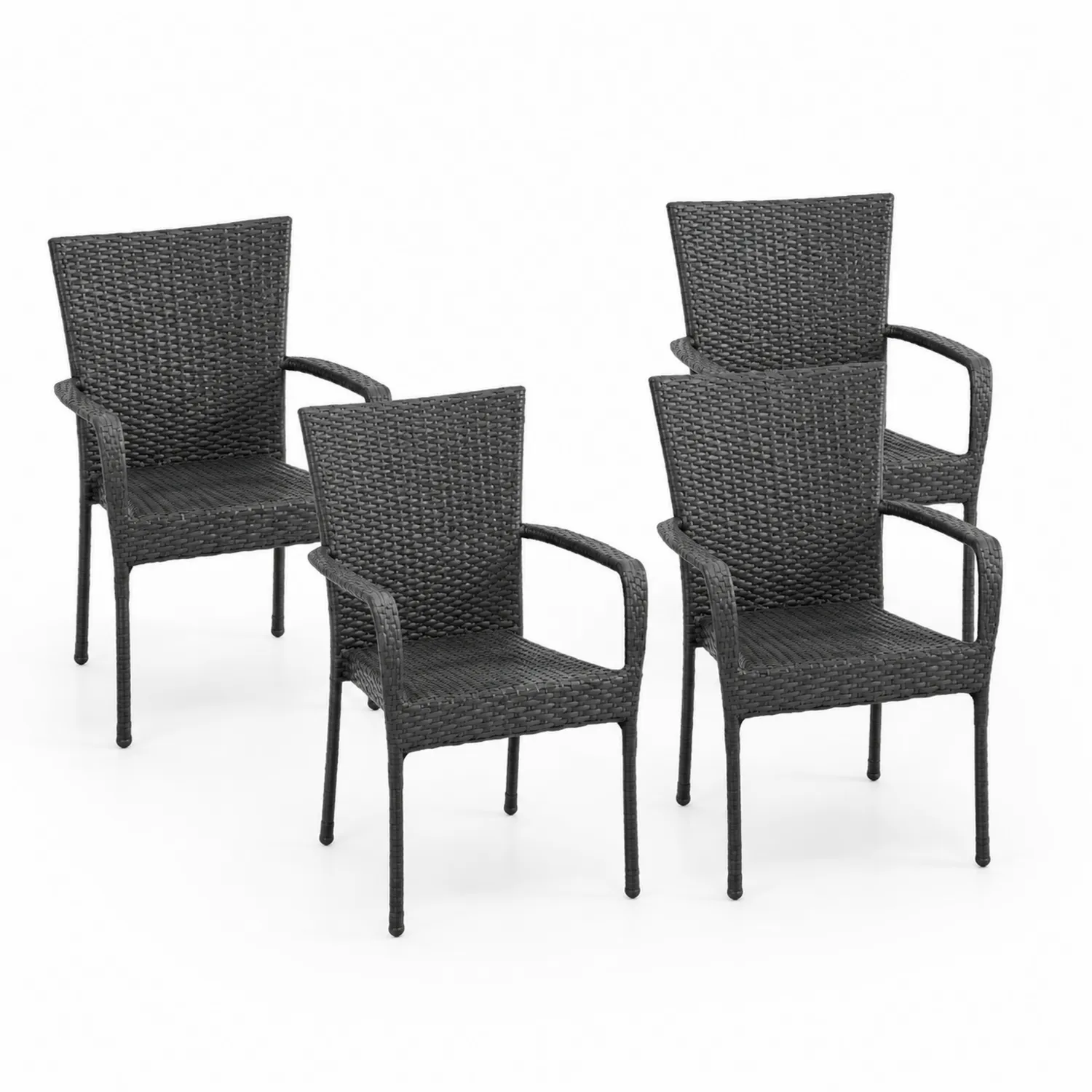 Set di 4 Sedie da Giardino in Rattan Sintetico con Struttura in Acciaio, Nero-Nordivilla