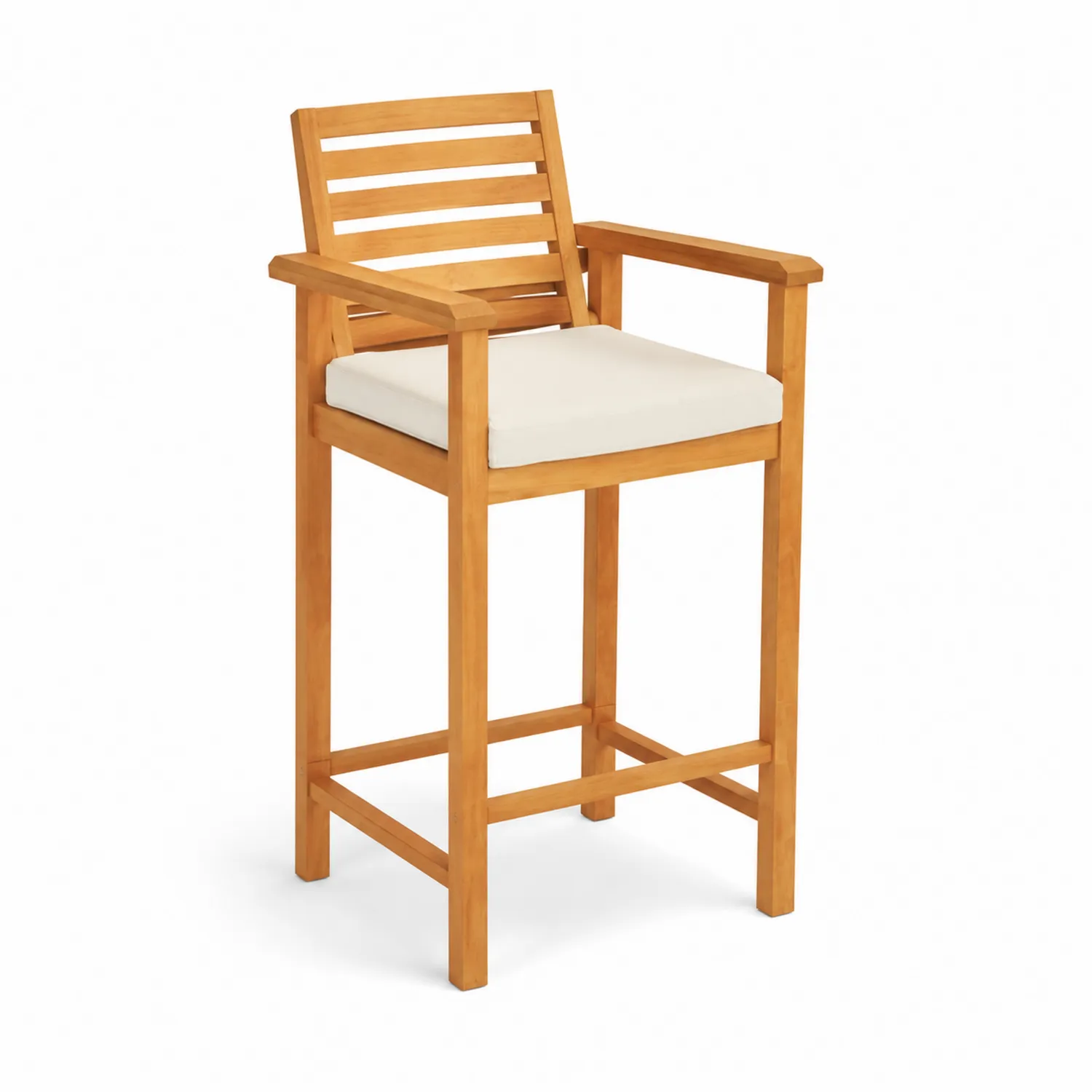 Sgabello da Bar in Legno di Teak con Cuscino Crema-Nordivilla