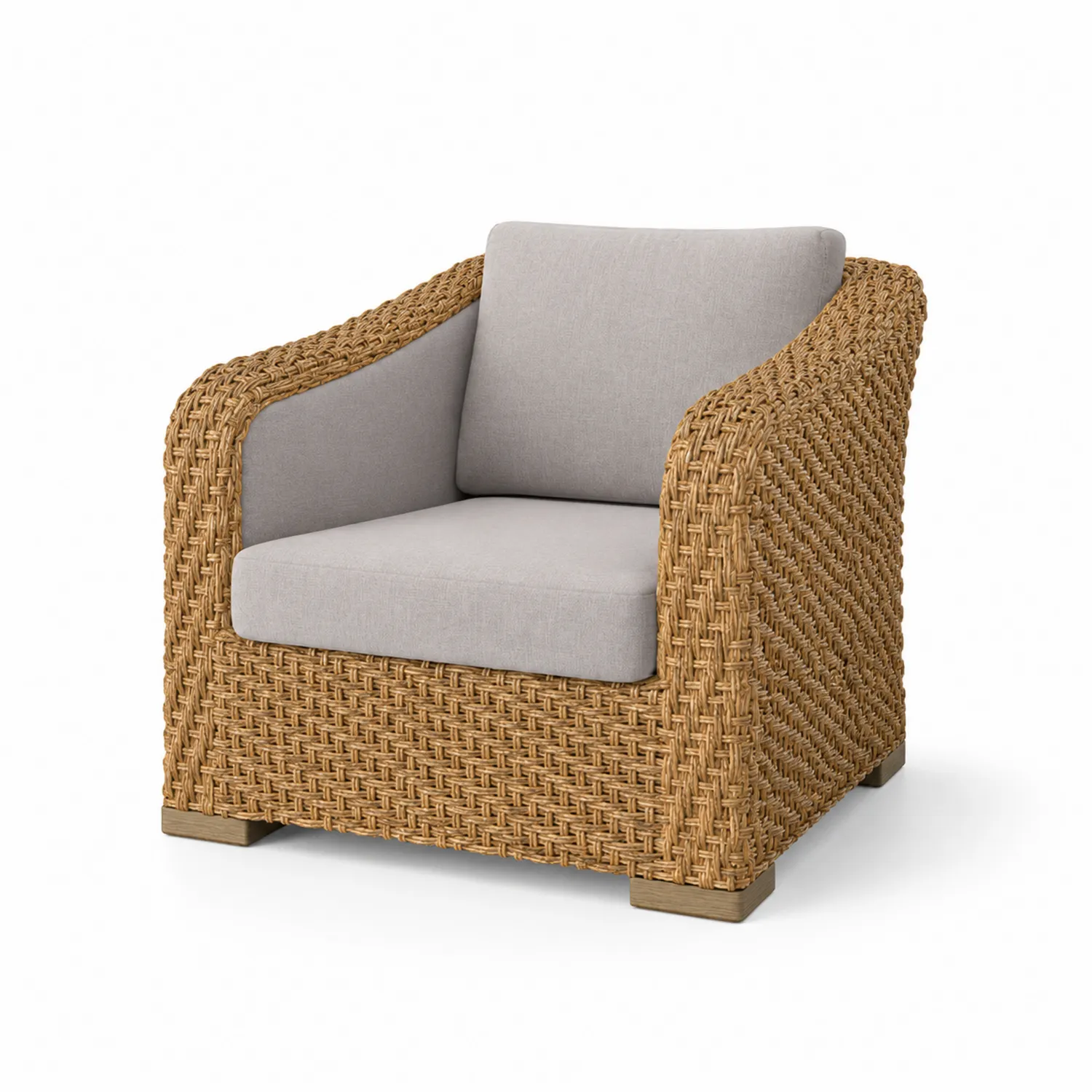 Poltrona in Rattan con Cuscini in Tessuto Grigio-Nordivilla