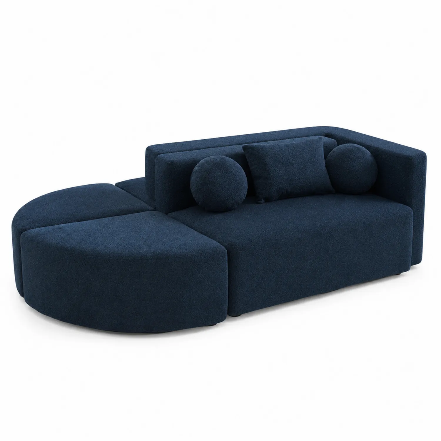 Divano modulare blu scuro in tessuto poliestere con cuscini-Nordivilla