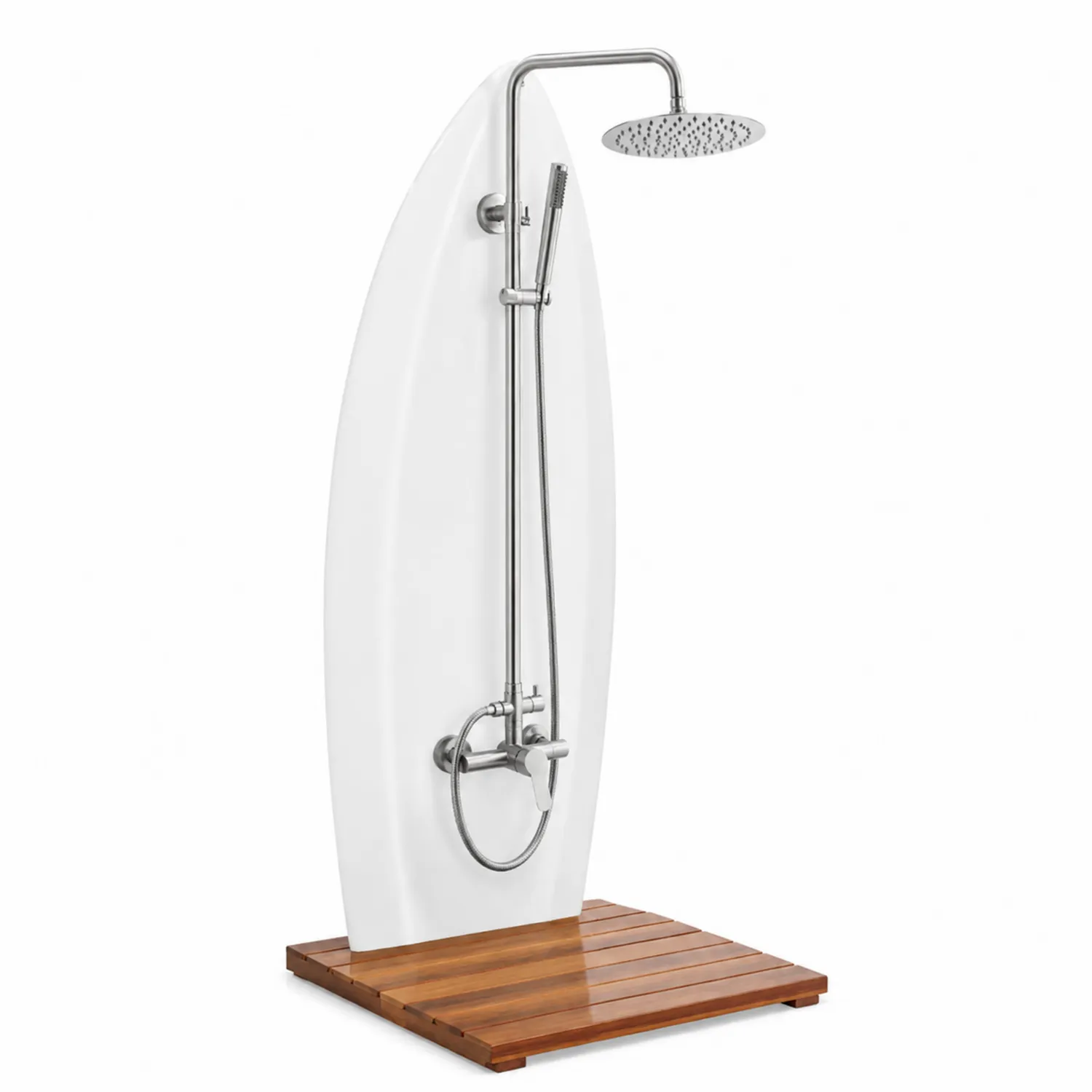 Doccia da Esterno in Acciaio Inox e Teak Bianco-Nordivilla