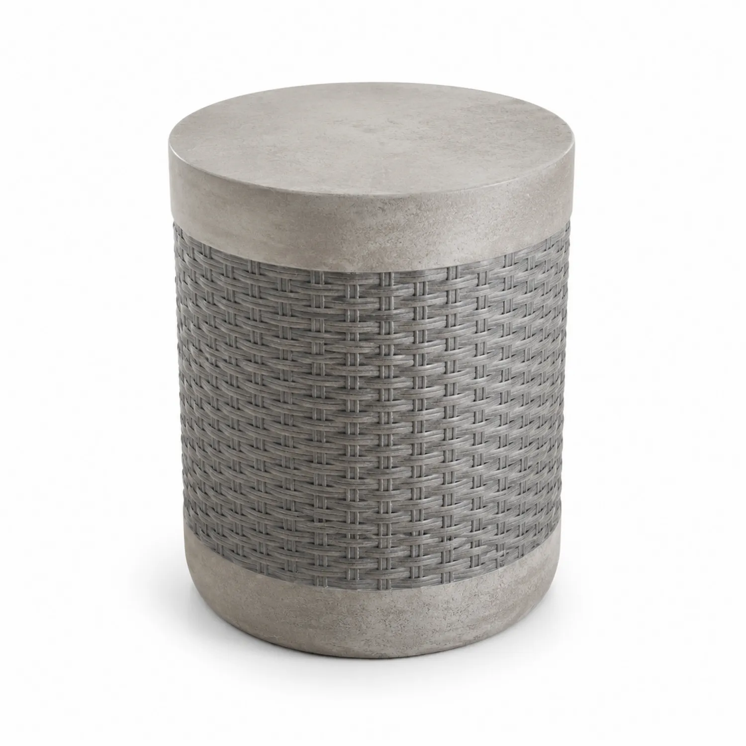 Tavolino rotondo in calcestruzzo e rattan-Nordivilla