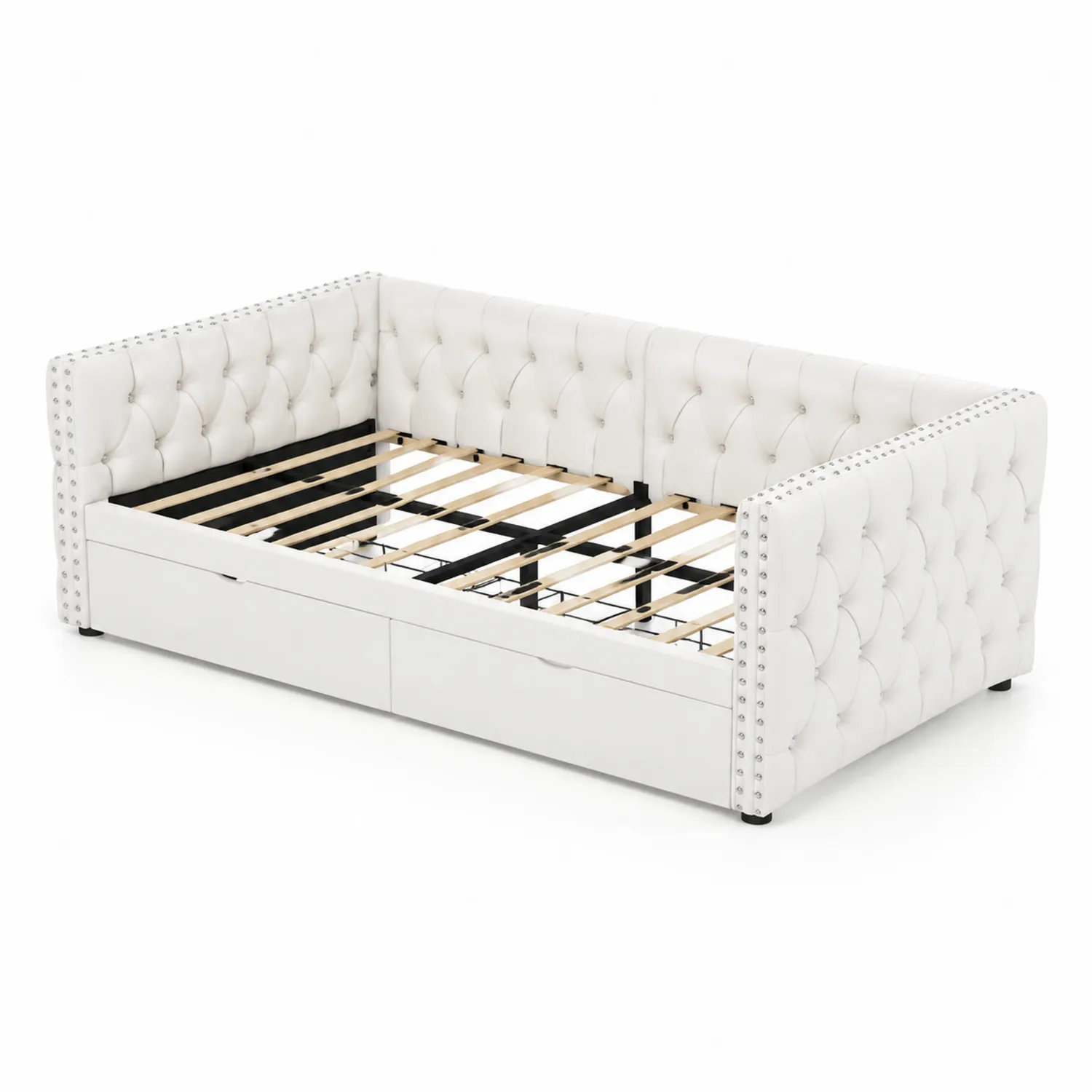 Divano Letto in Similpelle Bianca con Cassetti-Nordivilla