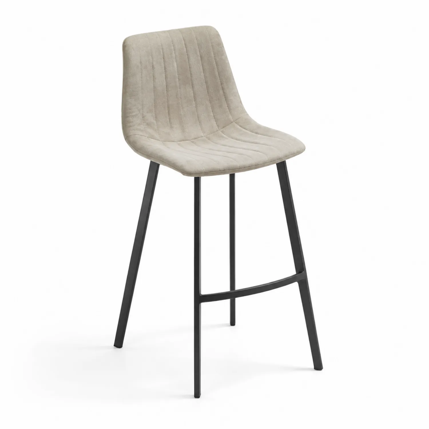 Sgabello in velluto beige con gambe in metallo nero-Nordivilla