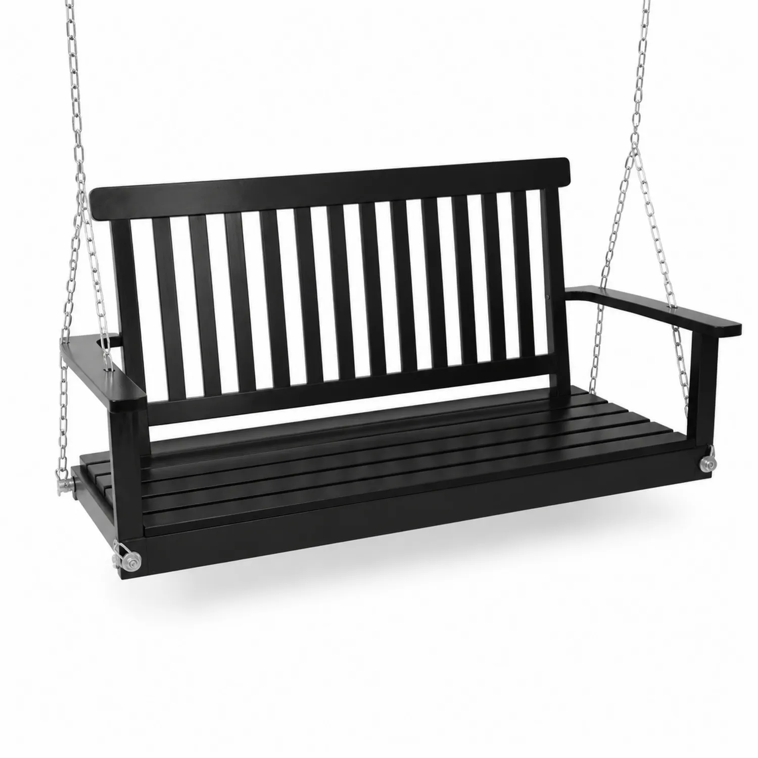 Altalena da veranda in legno con catene in acciaio 120x60x55 cm-Nordivilla