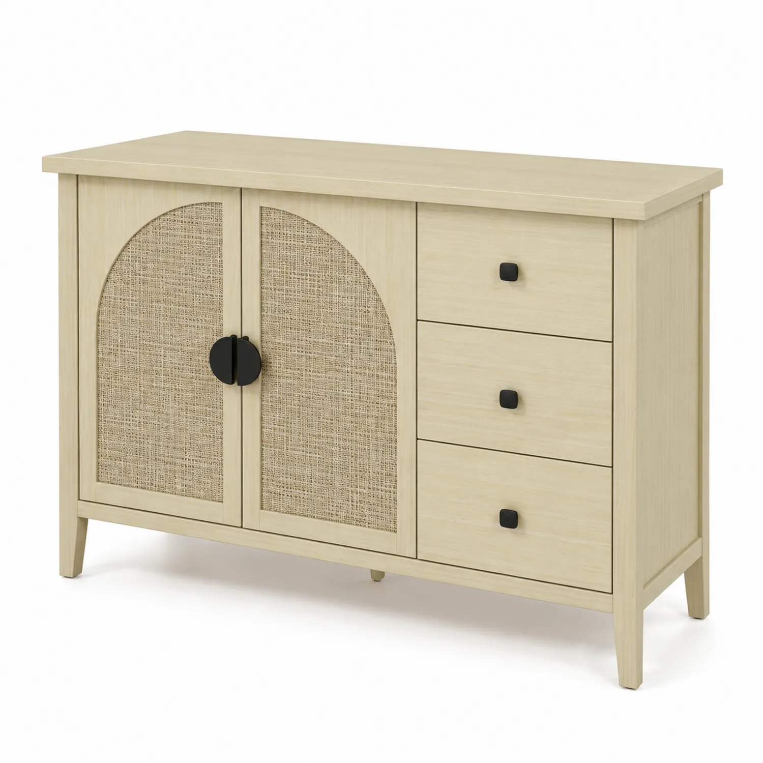 Credenza in legno di pino con ante in rattan 76x105x40 cm-Nordivilla