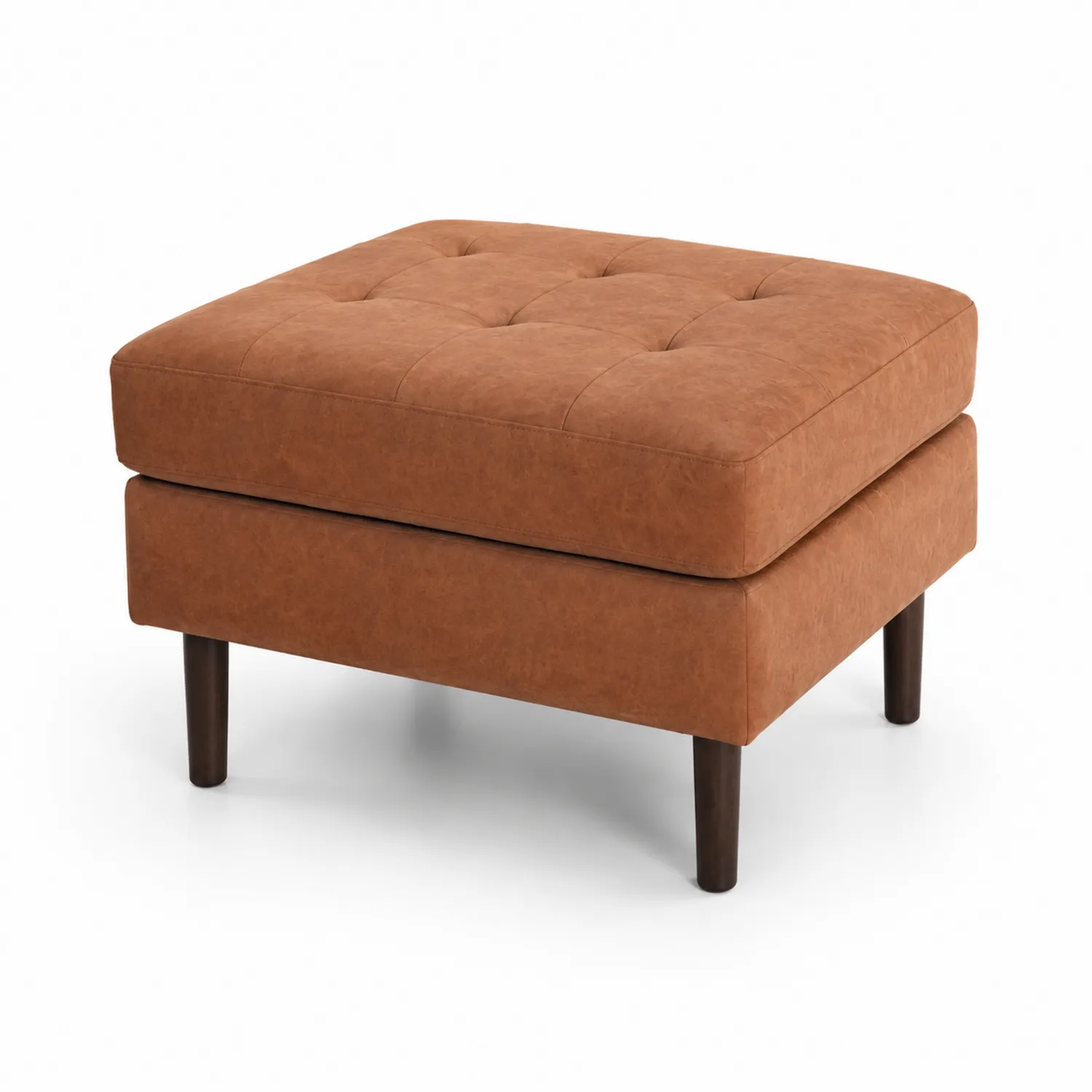 Pouf quadrato in pelle sintetica con gambe in legno 60x60x45 cm Marrone-Nordivilla