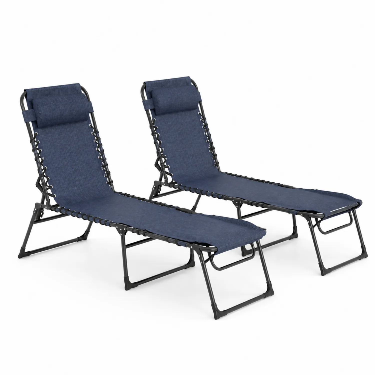Set di 2 Lettini Prendisole Pieghevoli in Metallo e Poliestere Blu-Nordivilla