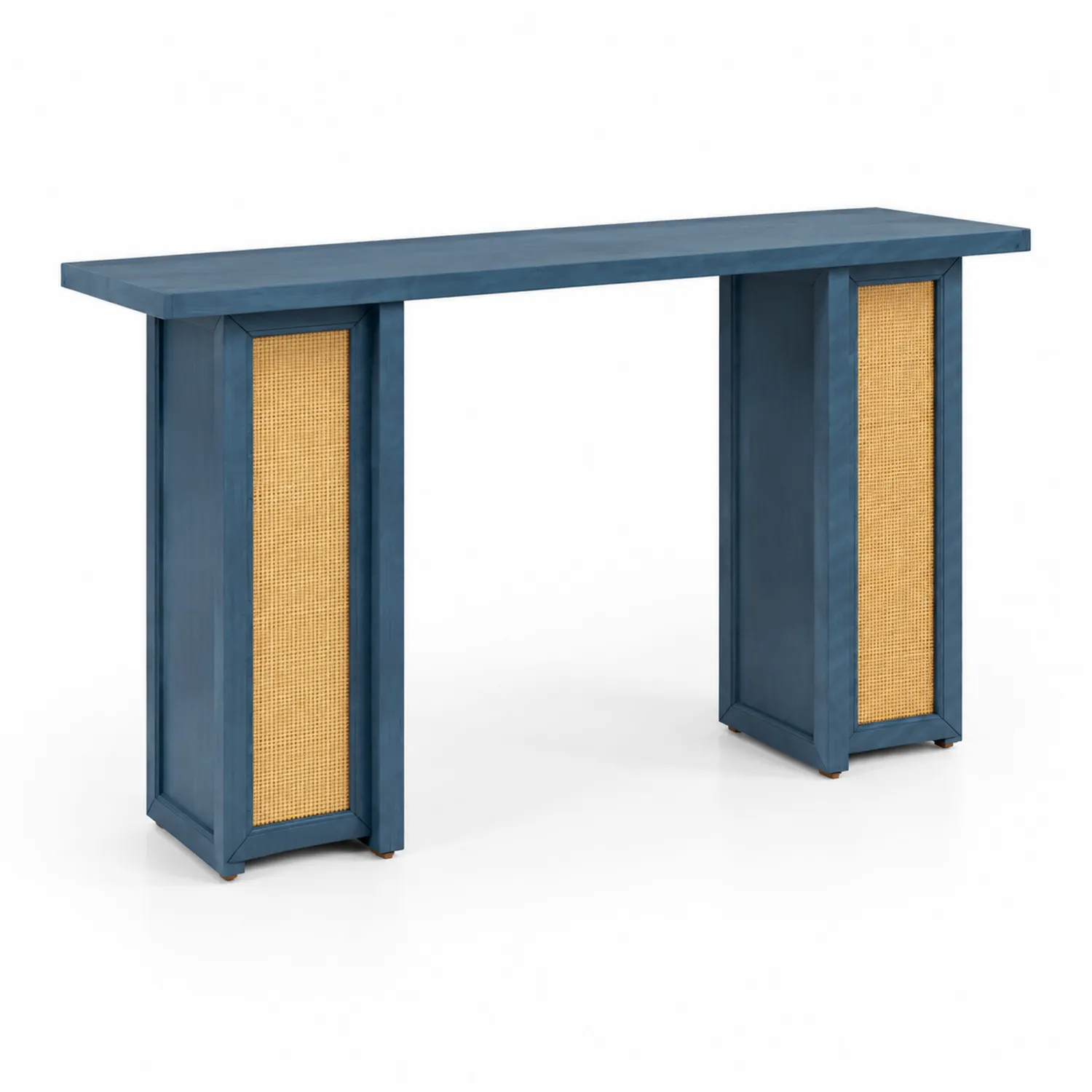 Consolle rettangolare in legno di mogano con dettagli in rattan-Nordivilla