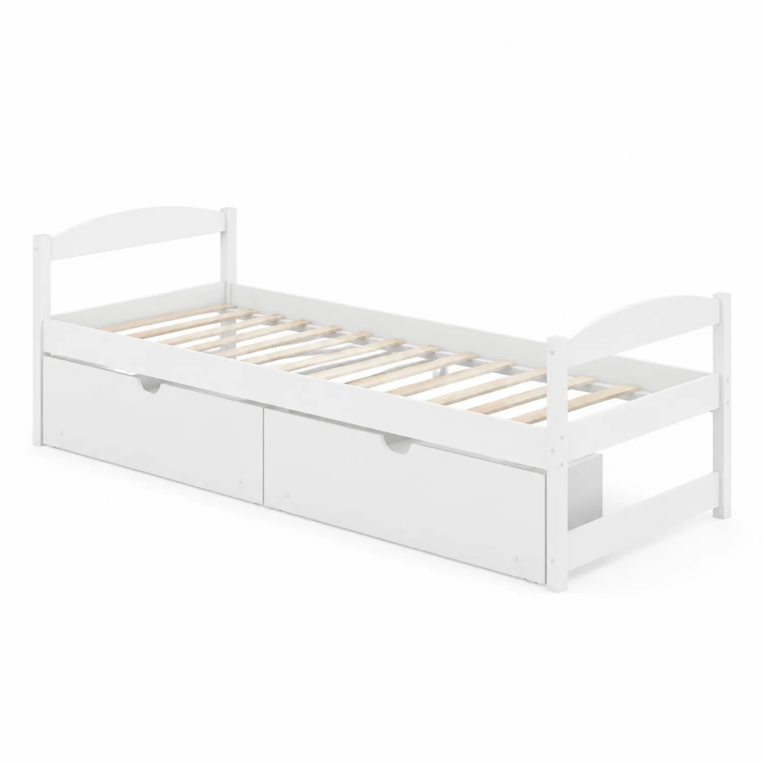 Letto Singolo con Cassetti in Legno di Pino Bianco 200x90 cm-Nordivilla