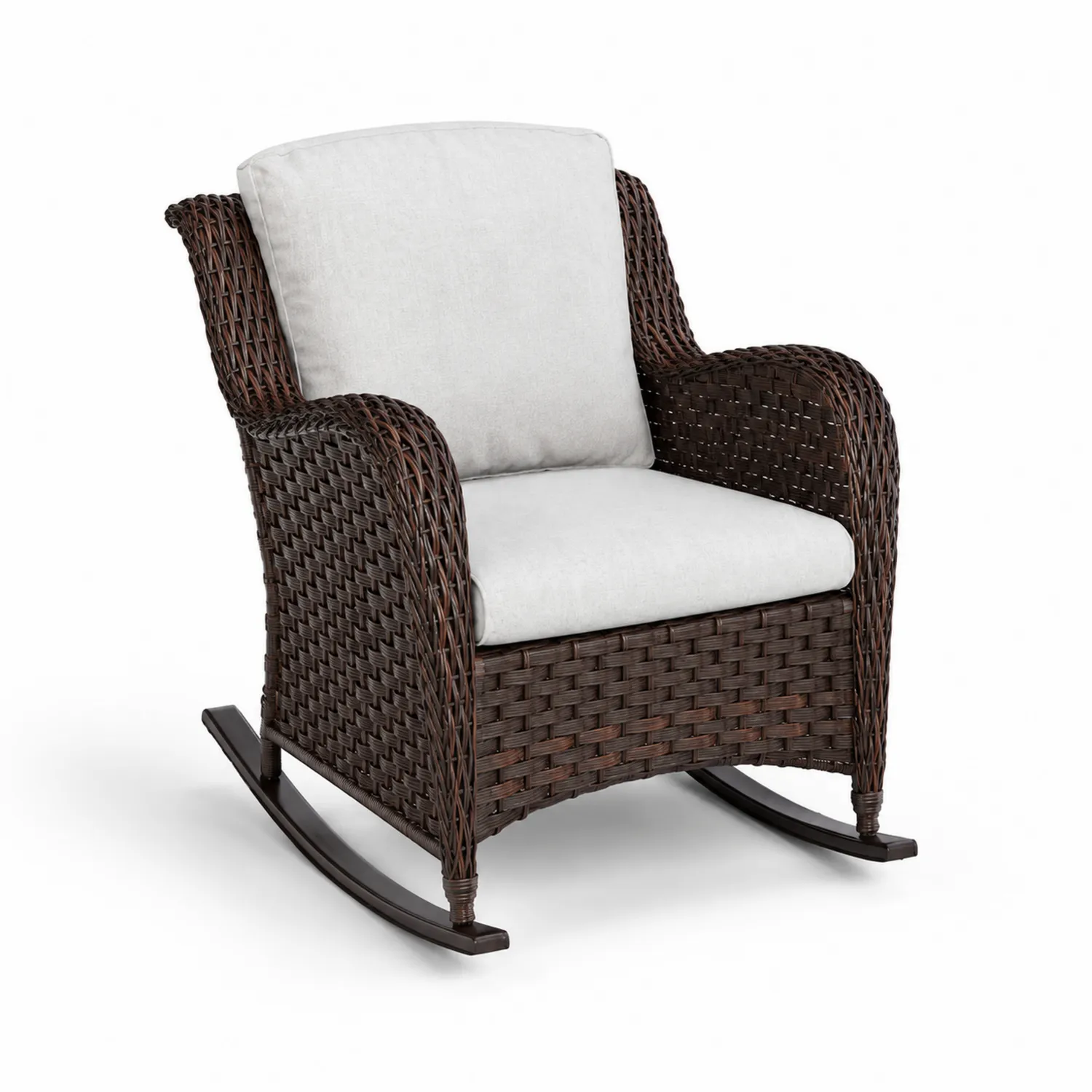 Sedia a dondolo in Rattan sintetico Marrone con cuscini in Poliestere Crema-Nordivilla