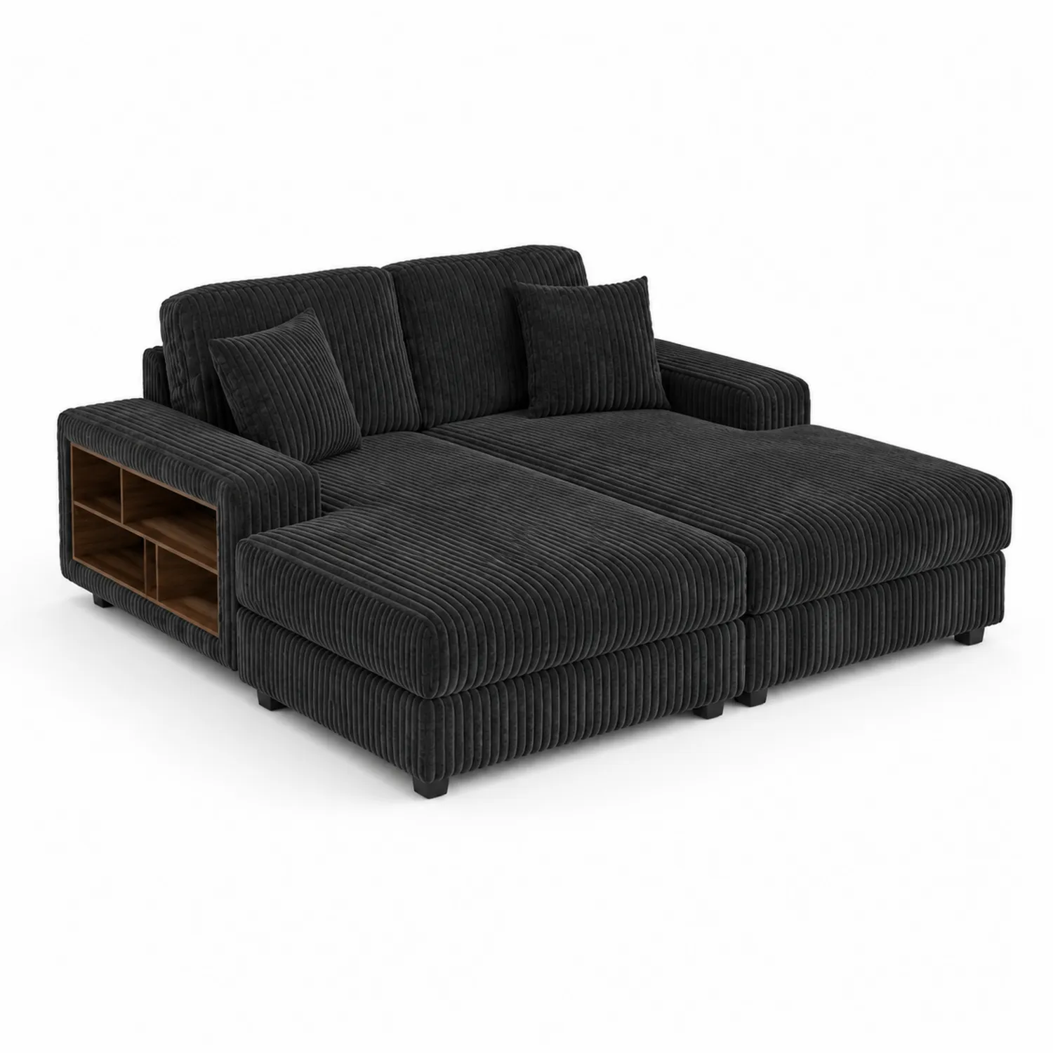 Divano angolare modulare in velluto a coste con mensola, 200x150 cm, Antracite-Nordivilla