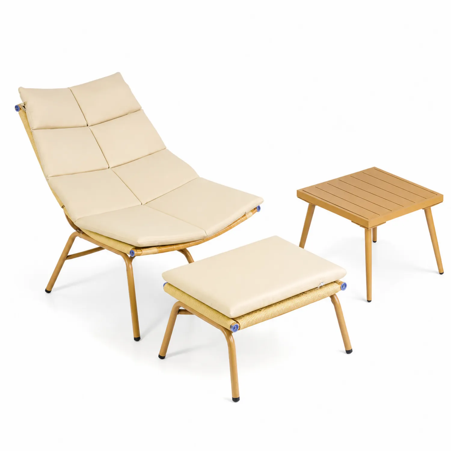 Set di Sedia a Sdraio, Poggiapiedi e Tavolino in Alluminio e Tessuto Beige-Nordivilla