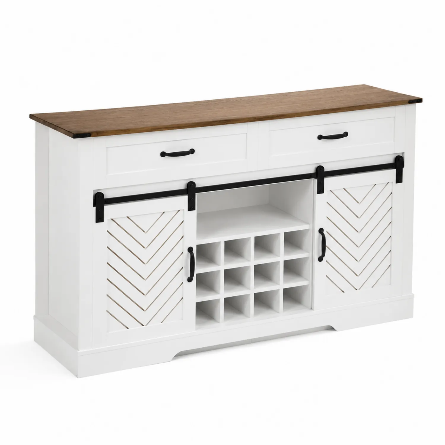 Credenza in Legno MDF con Porte Scorrevoli e Porta Bottiglie 140x40x90cm-Nordivilla
