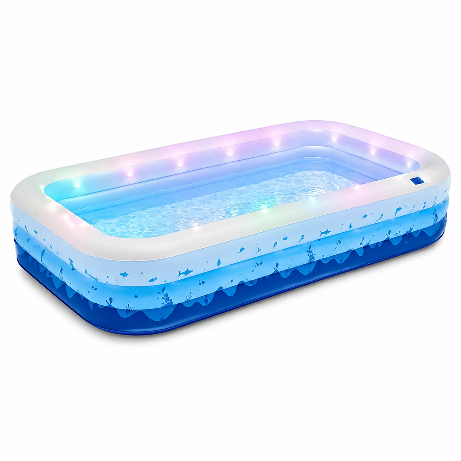 Piscina Gonfiabile Rettangolare in PVC con LED, 300x180x60cm, Blu-Nordivilla