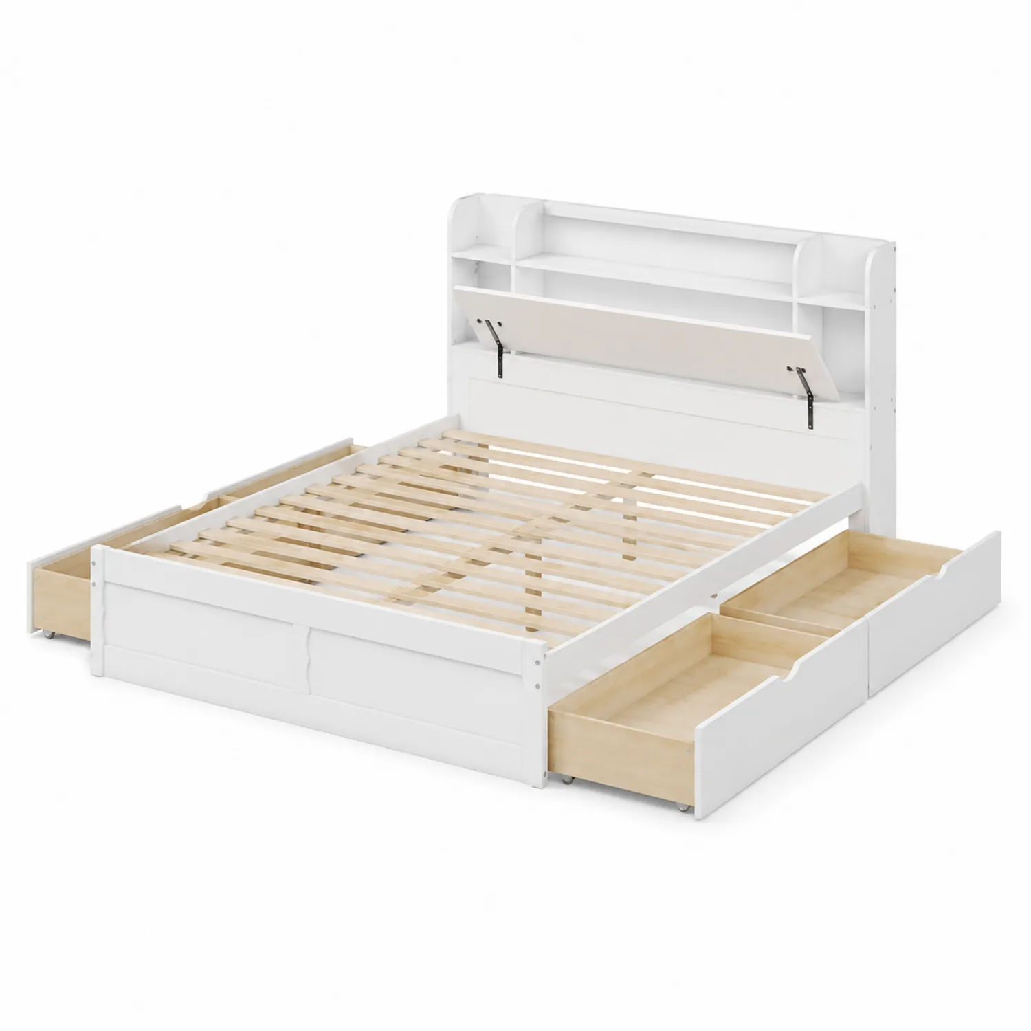 Letto matrimoniale in legno e MDF con cassetti e mensola-Nordivilla