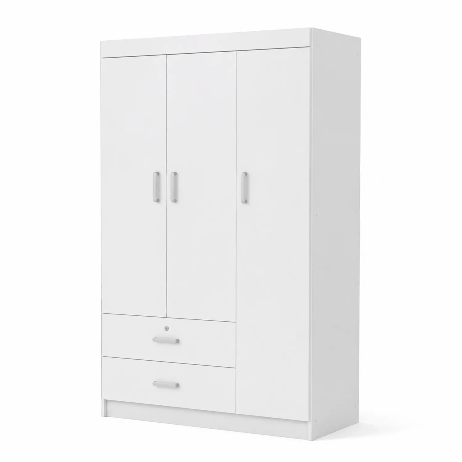 Armadio bianco 3 ante 2 cassetti legno truciolare 180x120x50 cm-Nordivilla